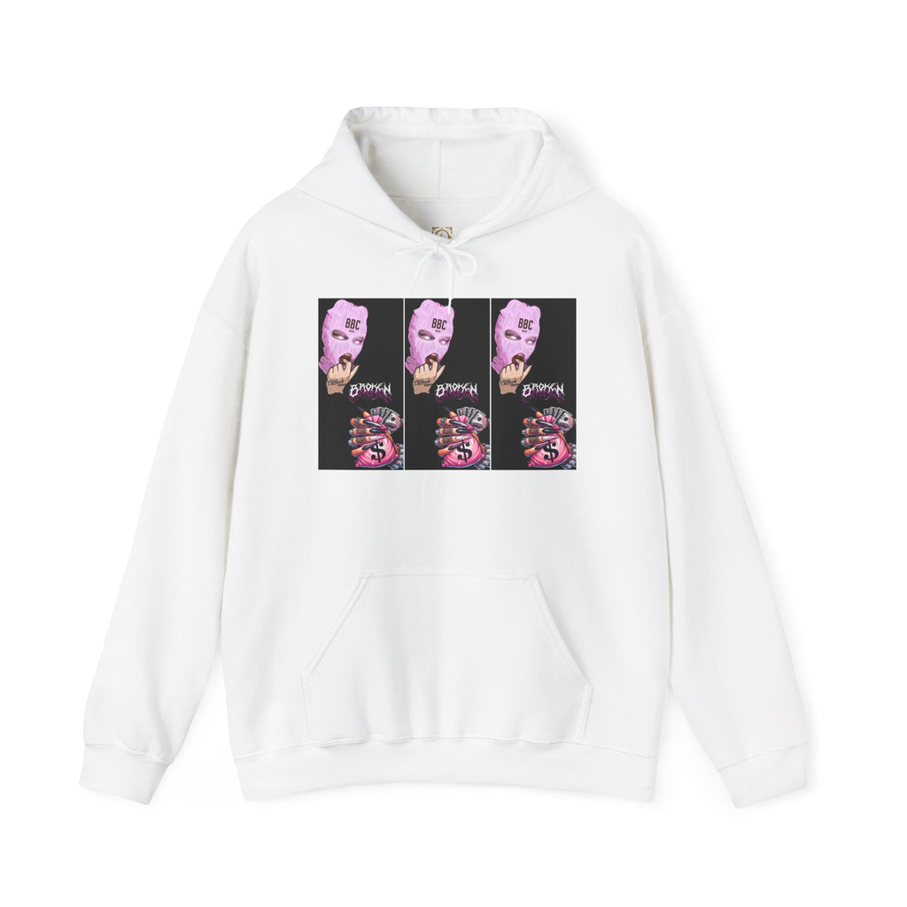 Horror Collage Hoodie — Spooky Pink Skull & Claw Graphic Sweatshirt