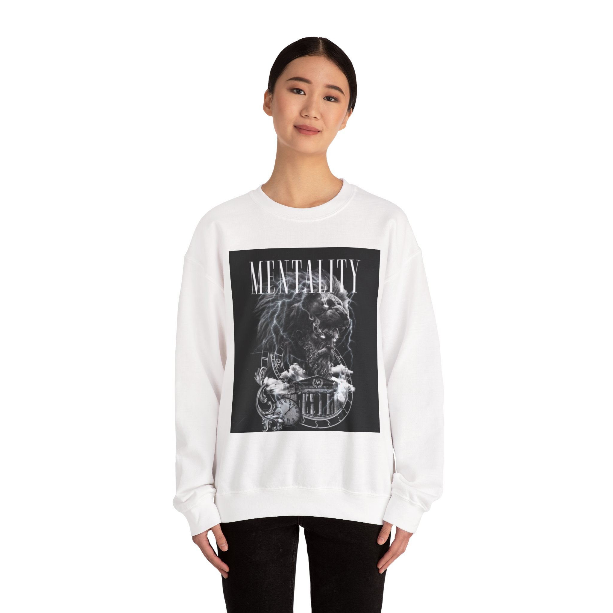 Crewneck Sweatshirt — 'MENTALITY' Lion Graphic | LEGACiESS Back Logo