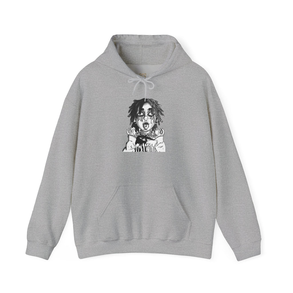 Horror Manga Hoodie — Black & White Creepy Portrait Pullover