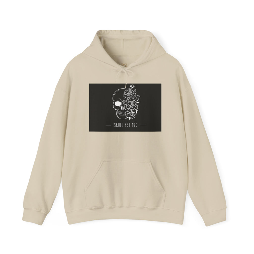 Skull & Roses Hoodie — 'Skull Est 199' Gothic Graphic Pullover