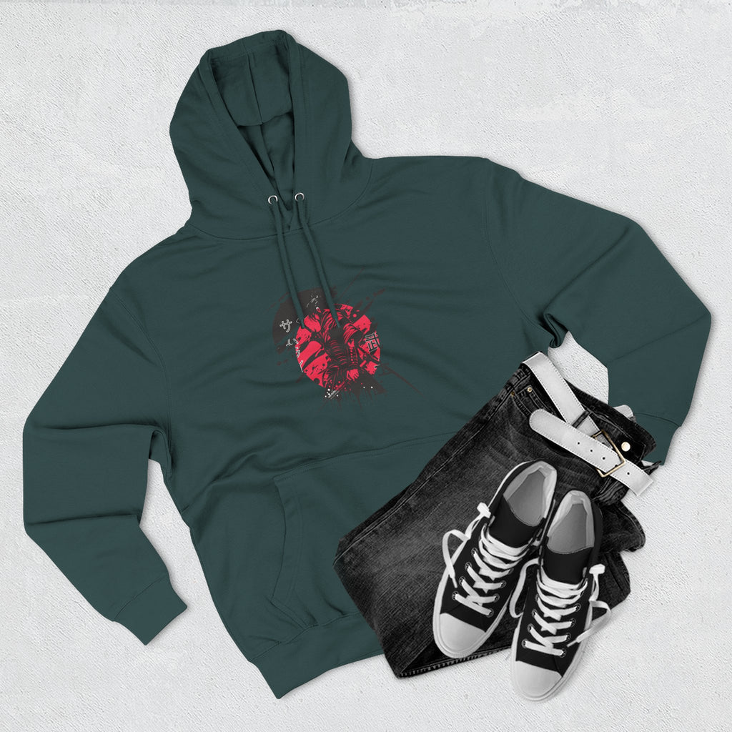 Grunge Rising Hoodie — Red Sun Graphic Fleece Hoodie