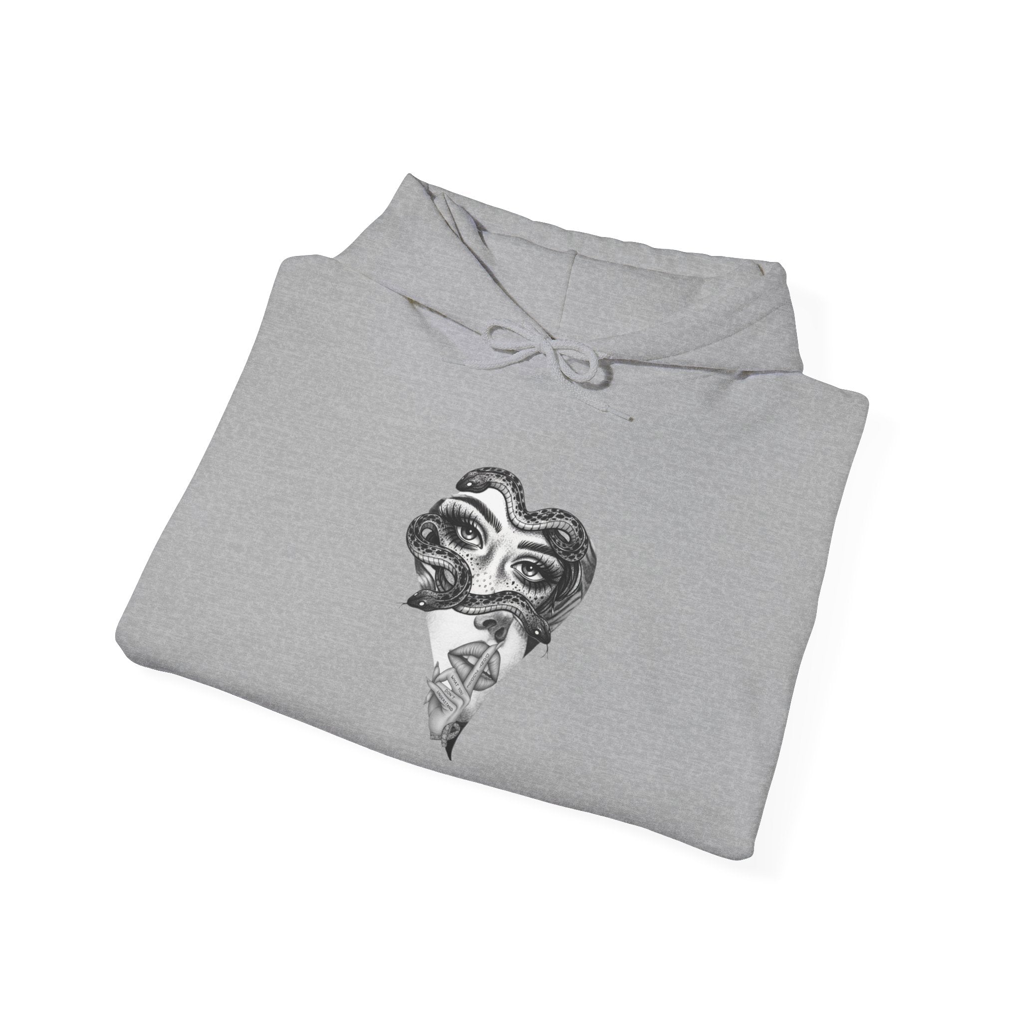 Abstract Heart Mask Hoodie — Surreal Black & White Graphic Pullover