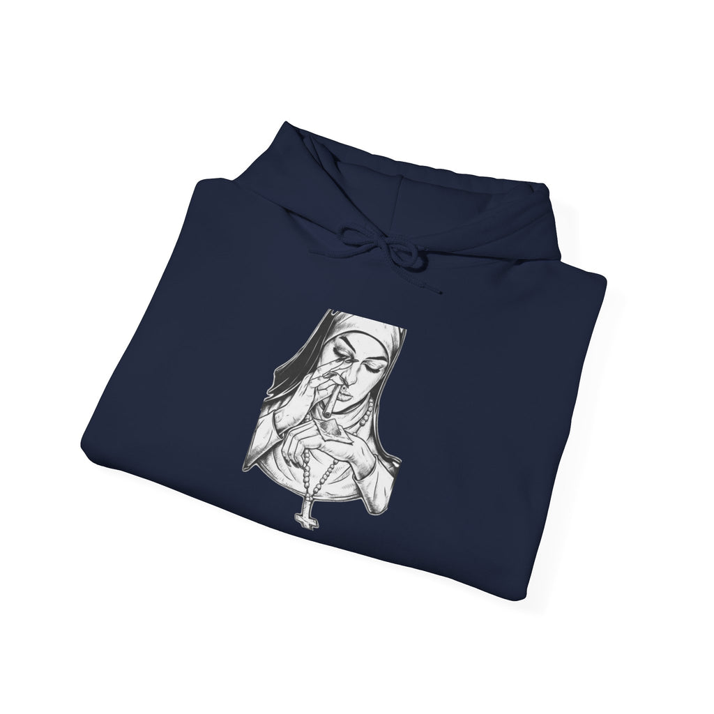 Praying Nun Graphic Hoodie – Gothic Religious Illustration Sweatshirt