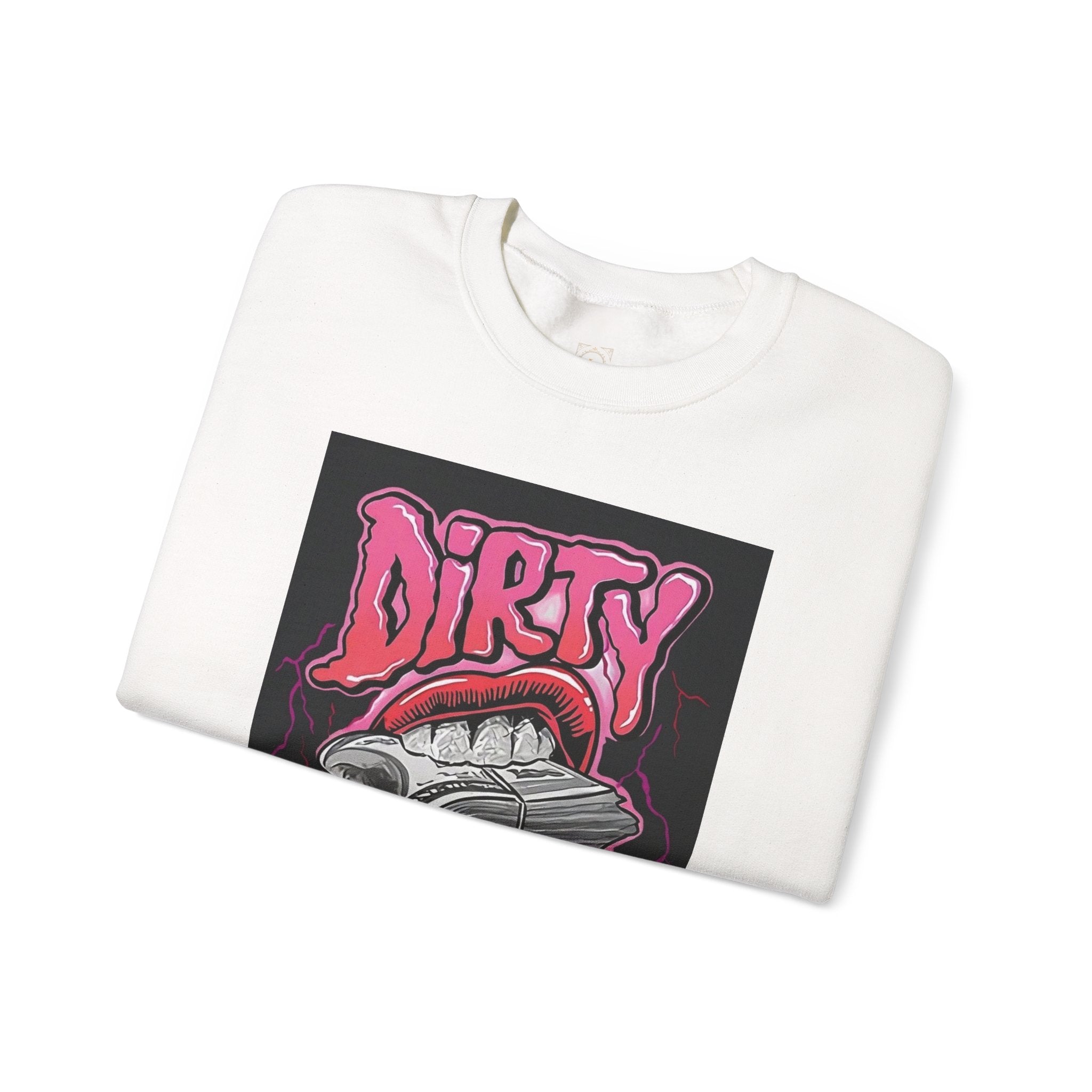 Dirty Money Crewneck Sweatshirt – Retro Graphic Money & Lips Design