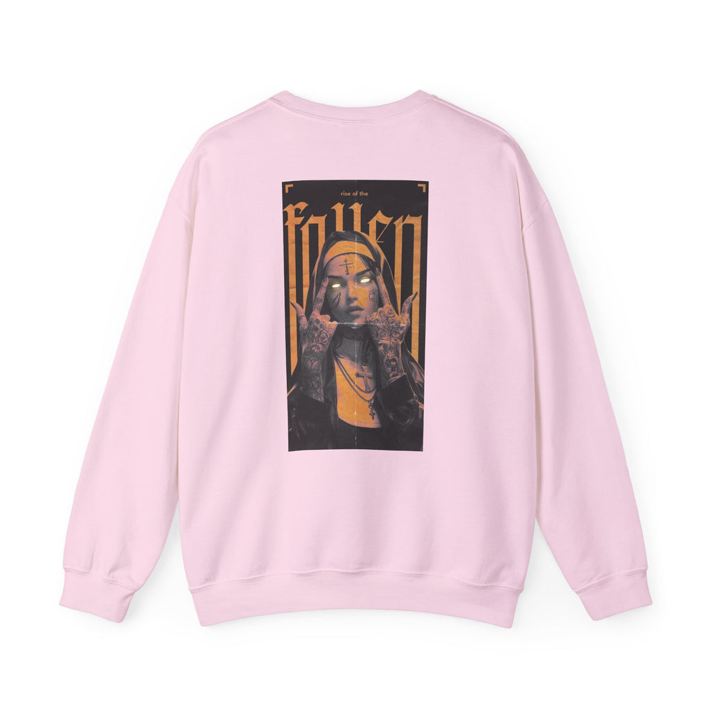 Fallen Gothic Crewneck Sweatshirt — Dark Tattooed Nun Graphic