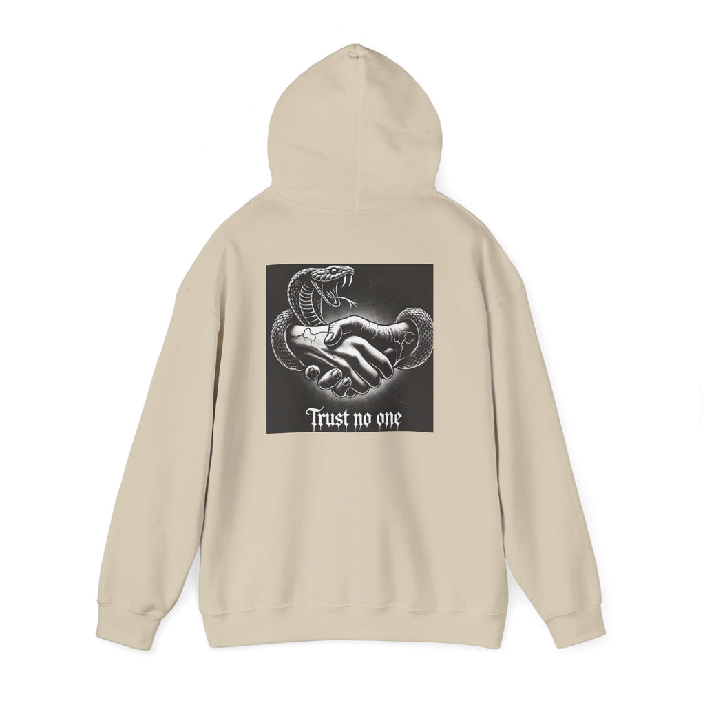 Trust No One Hoodie — Snake Handshake Graphic Hoodie