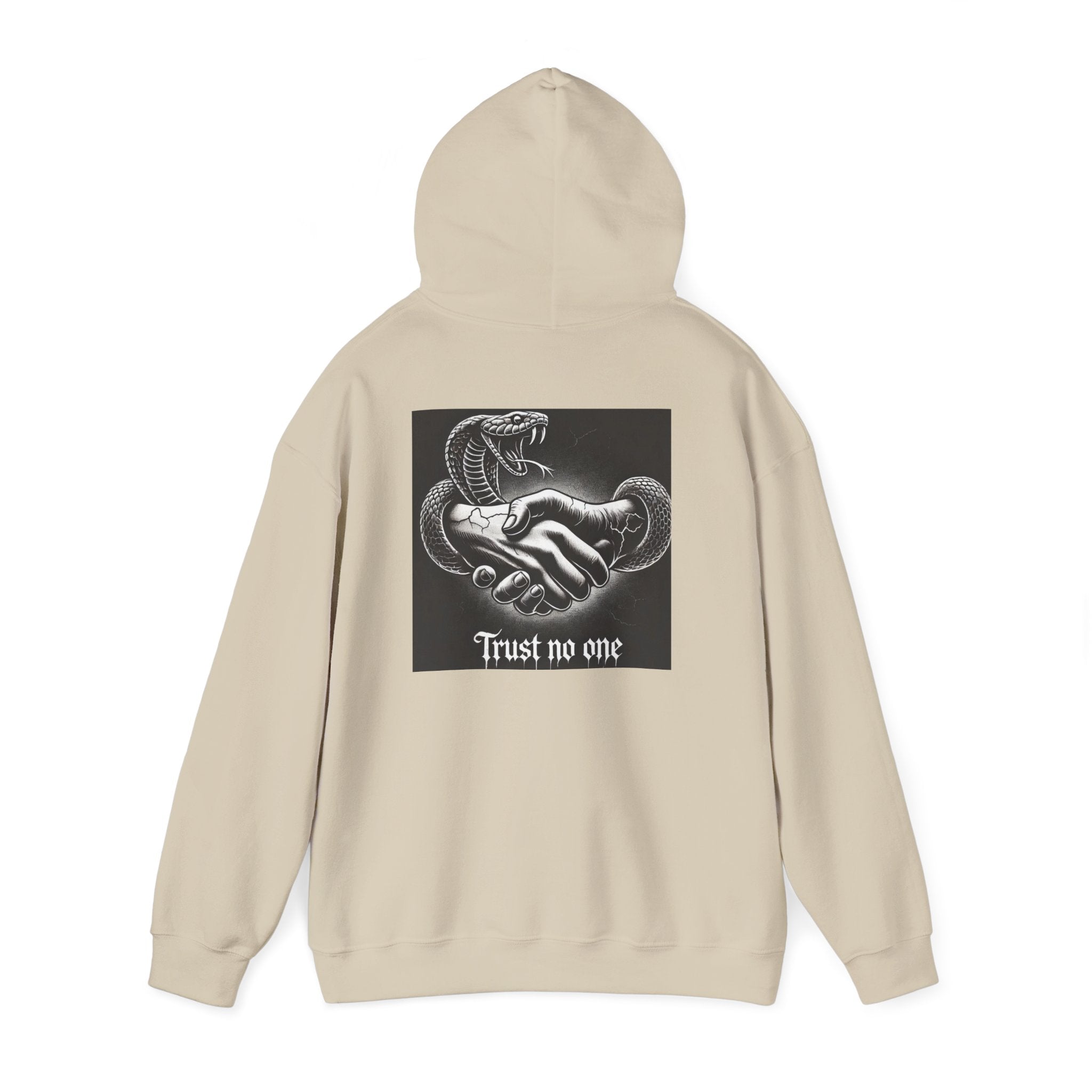 Trust No One Hoodie — Snake Handshake Graphic Hoodie