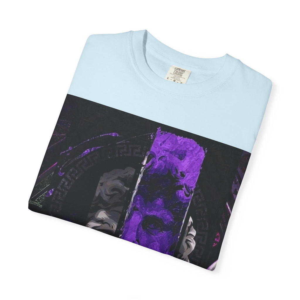 Dramatic Split-Face Graphic T-Shirt — Purple Noir Portrait Tee