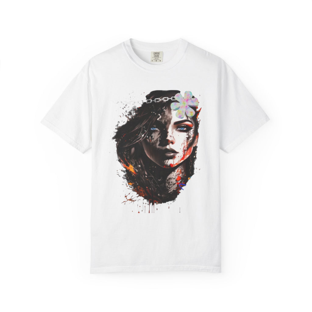 Artistic Femme Portrait T-Shirt — Watercolor Floral Face Graphic Tee