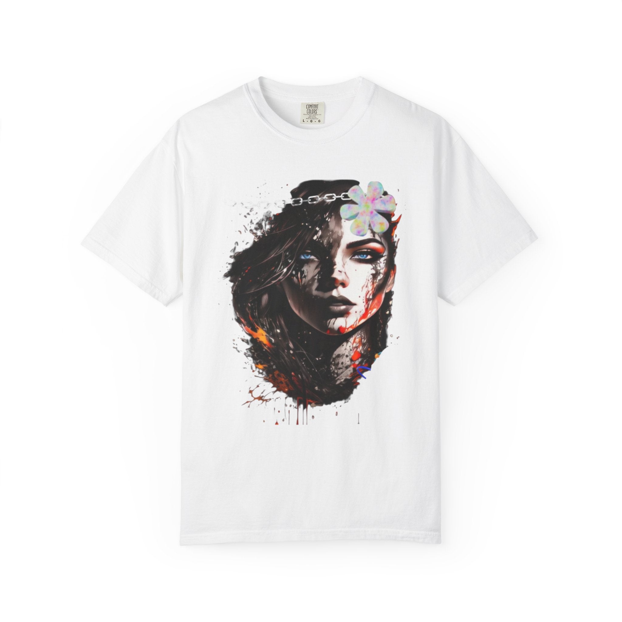 Artistic Femme Portrait T-Shirt — Watercolor Floral Face Graphic Tee