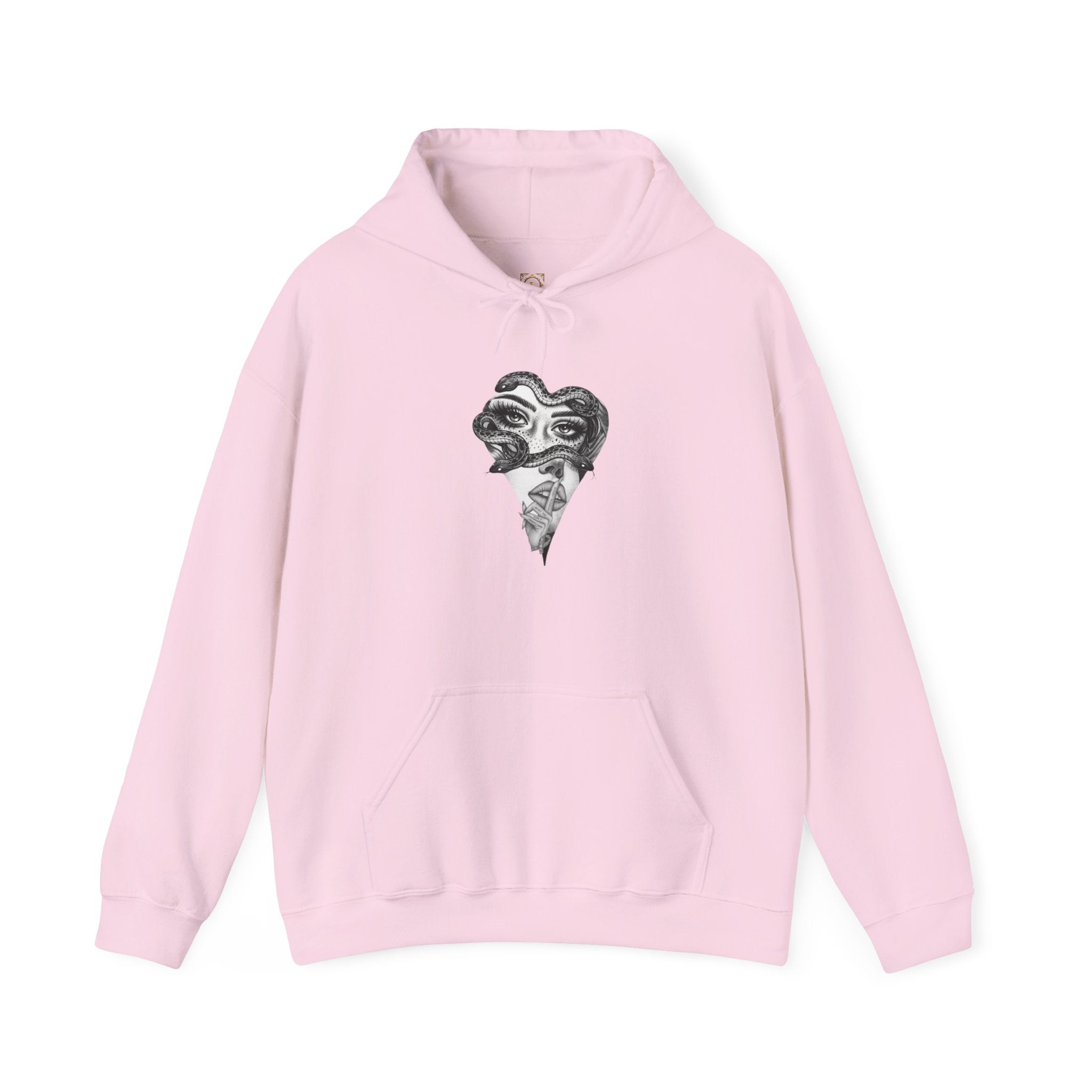 Abstract Heart Mask Hoodie — Surreal Black & White Graphic Pullover