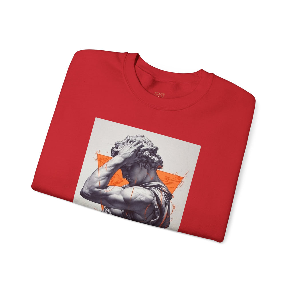 Statue Graphic Sweatshirt — Vintage Sculpture with Orange Triangle