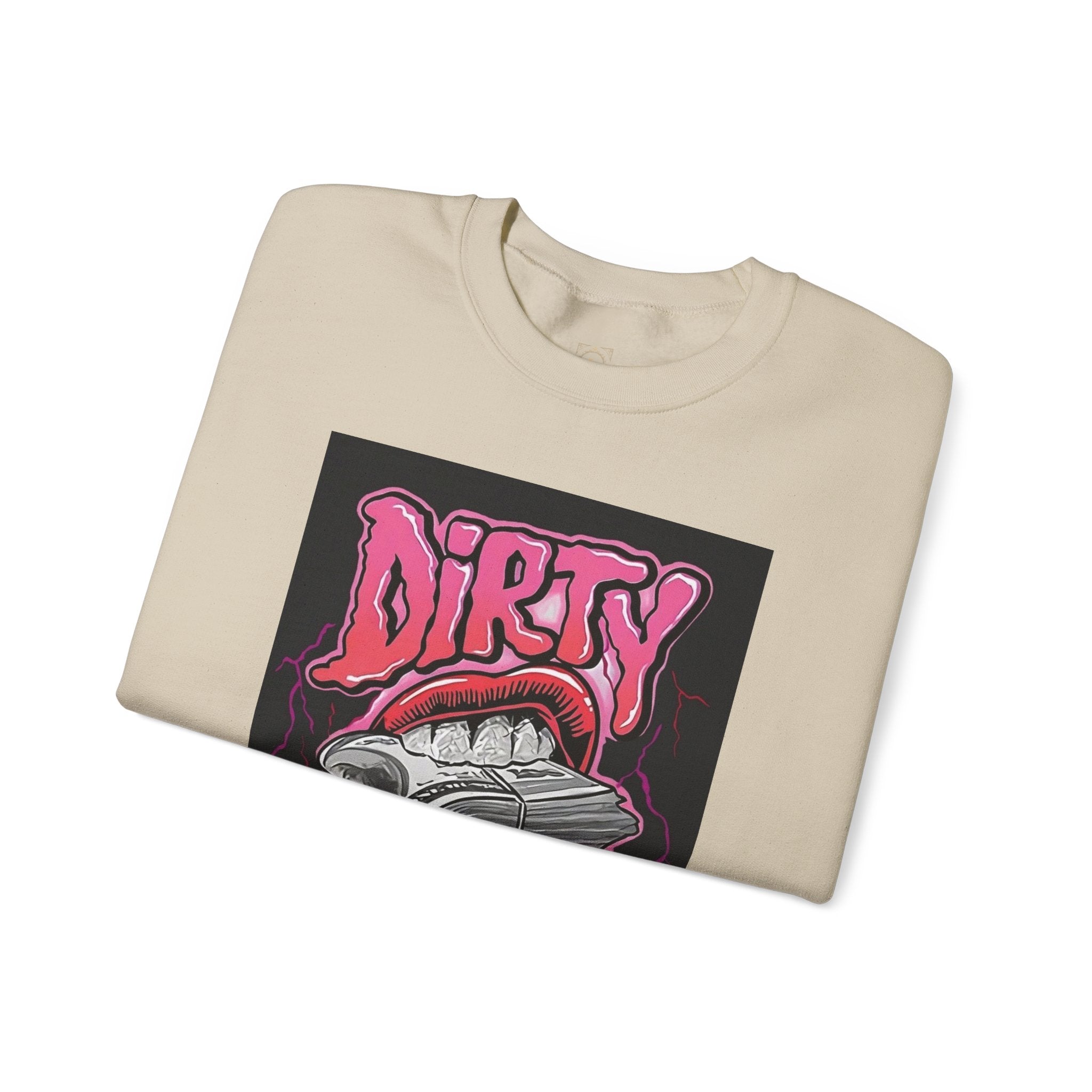Dirty Money Crewneck Sweatshirt – Retro Graphic Money & Lips Design
