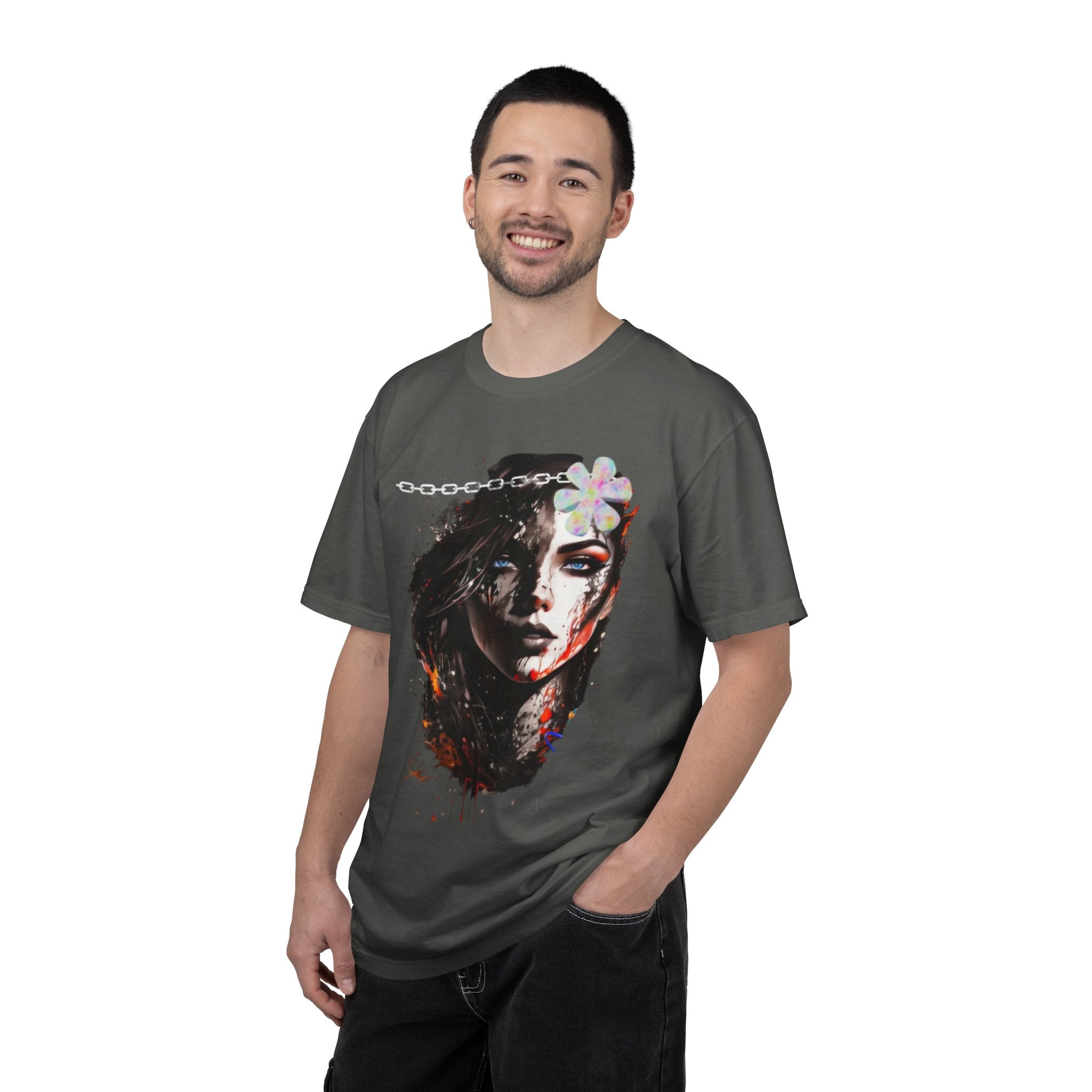 Artistic Femme Portrait T-Shirt — Watercolor Floral Face Graphic Tee