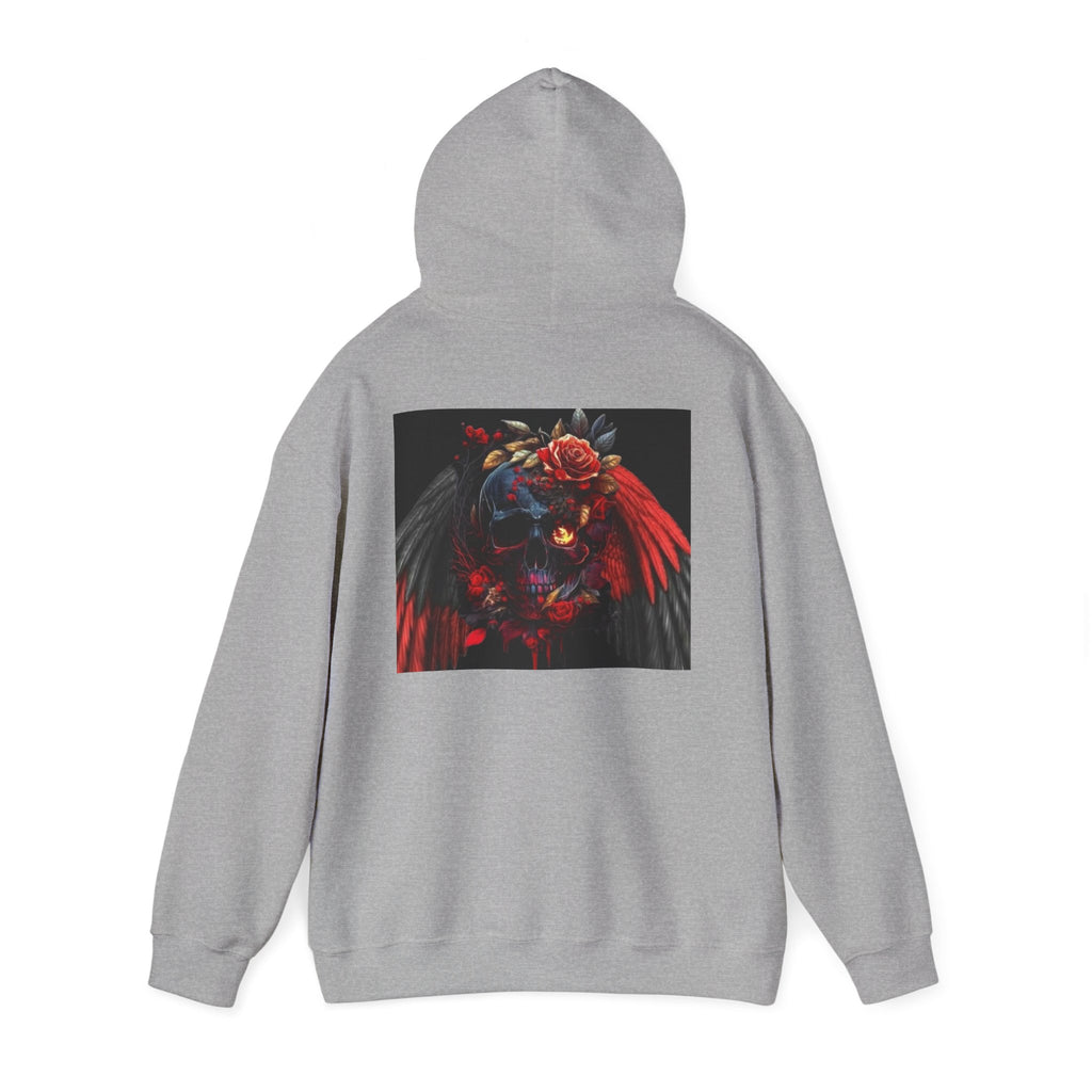Skull Rose Wings Hoodie — Gothic Floral Skull Pullover