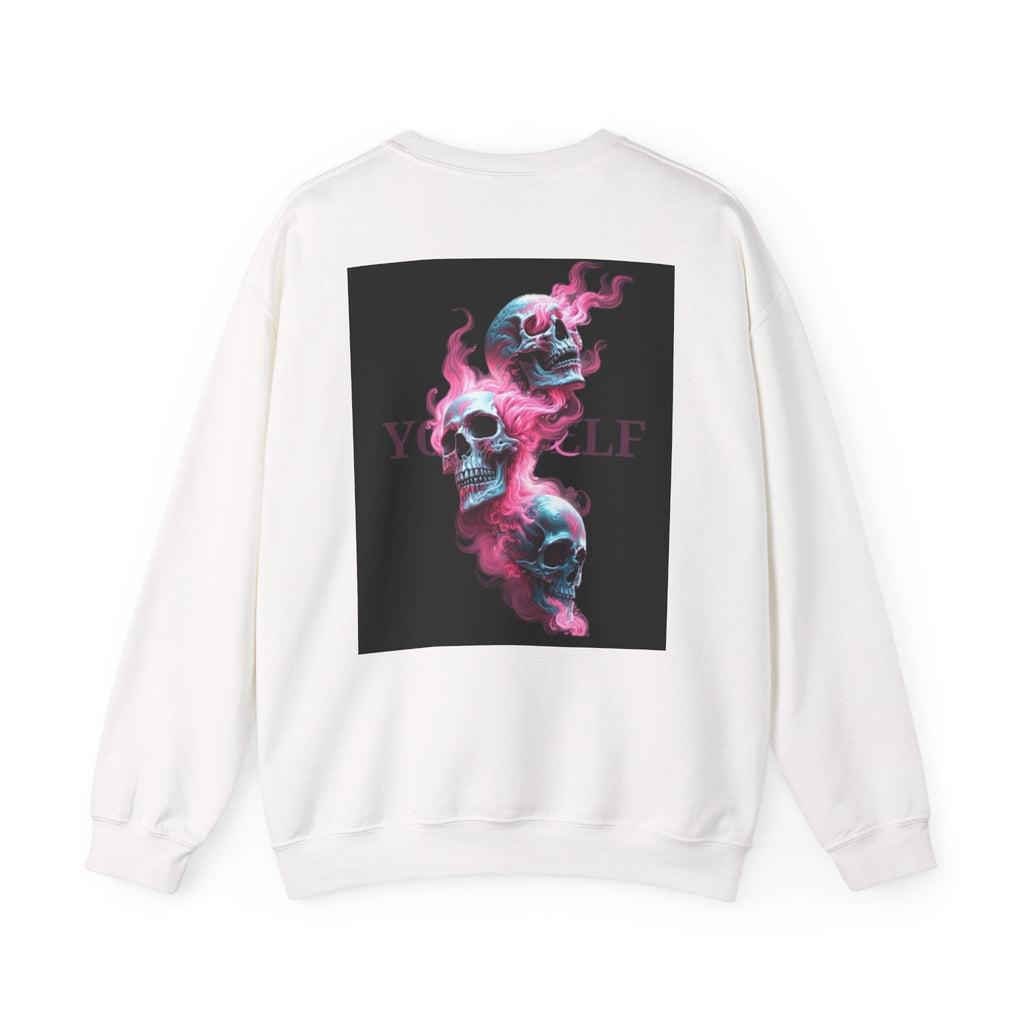 Skull Smoke Crewneck Sweatshirt — Neon Pink & Blue Gothic Graphic