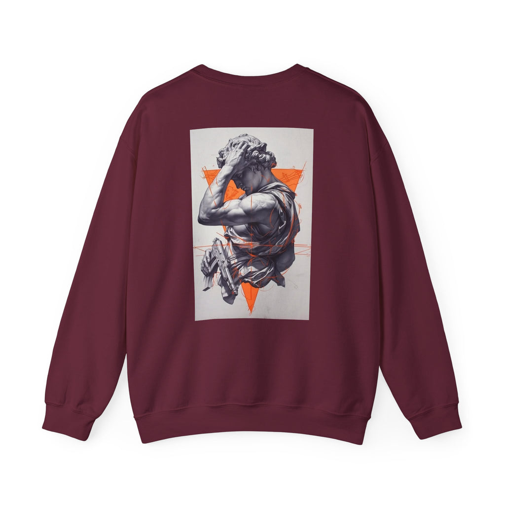 Statue Graphic Sweatshirt — Vintage Sculpture with Orange Triangle