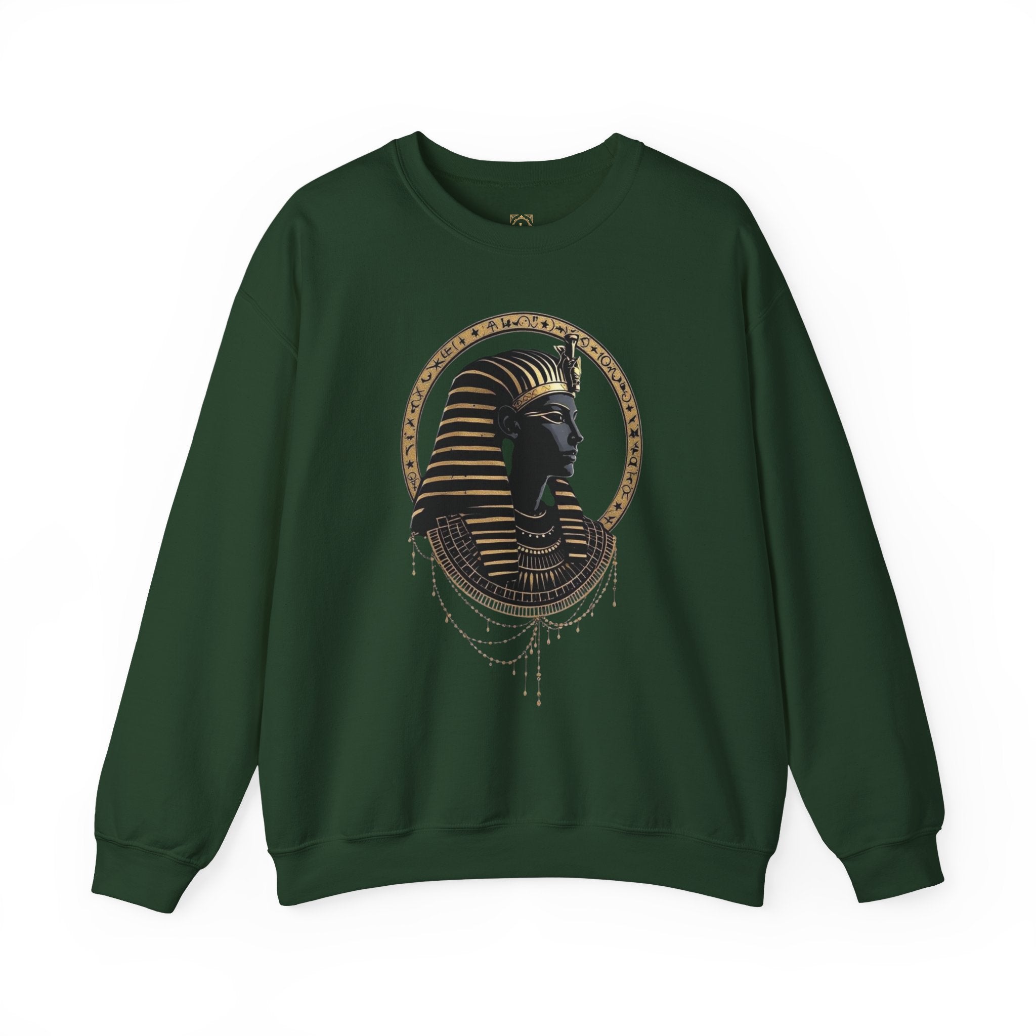 Egyptian Pharaoh Crewneck Sweatshirt — Gold & Black Tutankhamun Profile