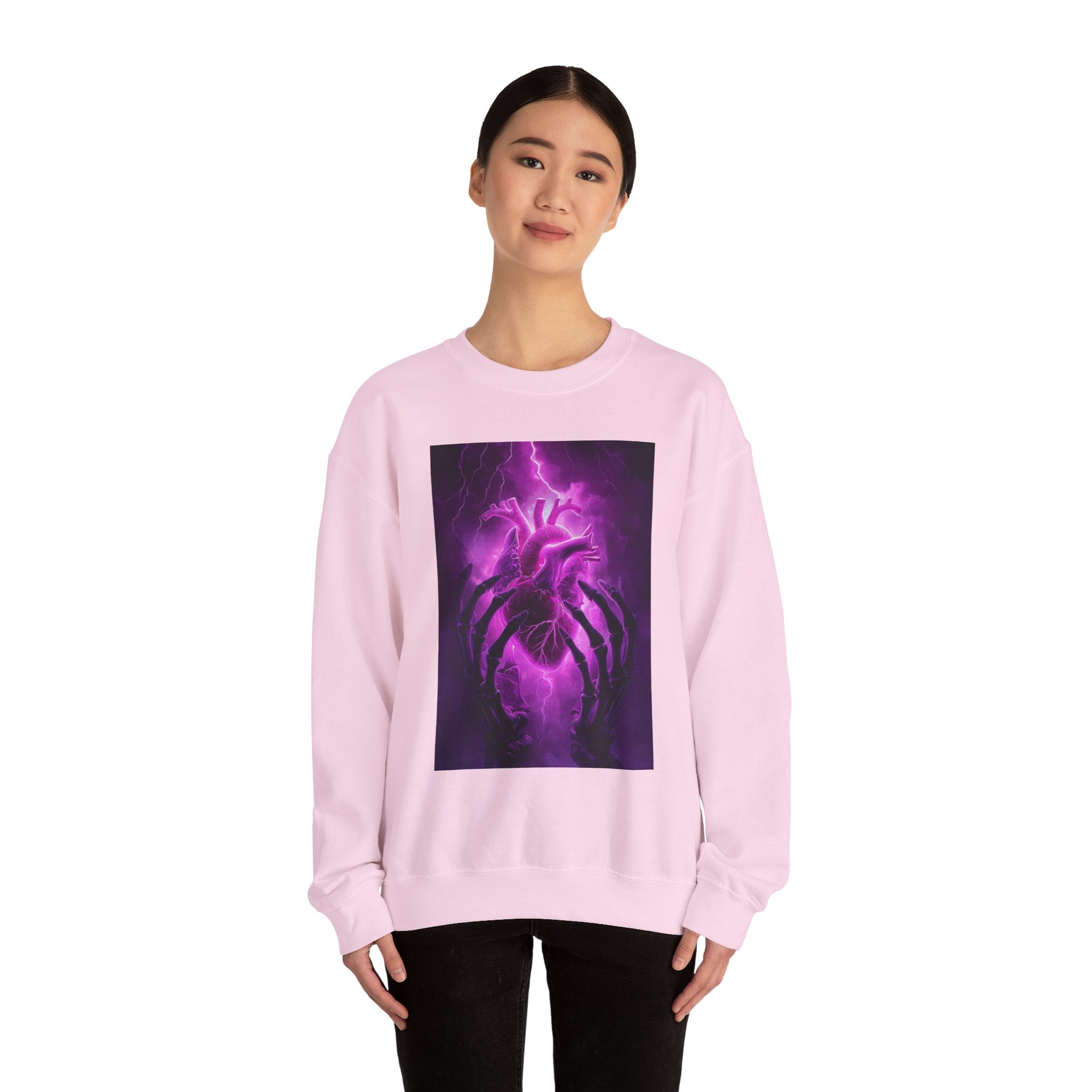 Crewneck Sweatshirt — Purple Lightning Anatomical Heart Graphic