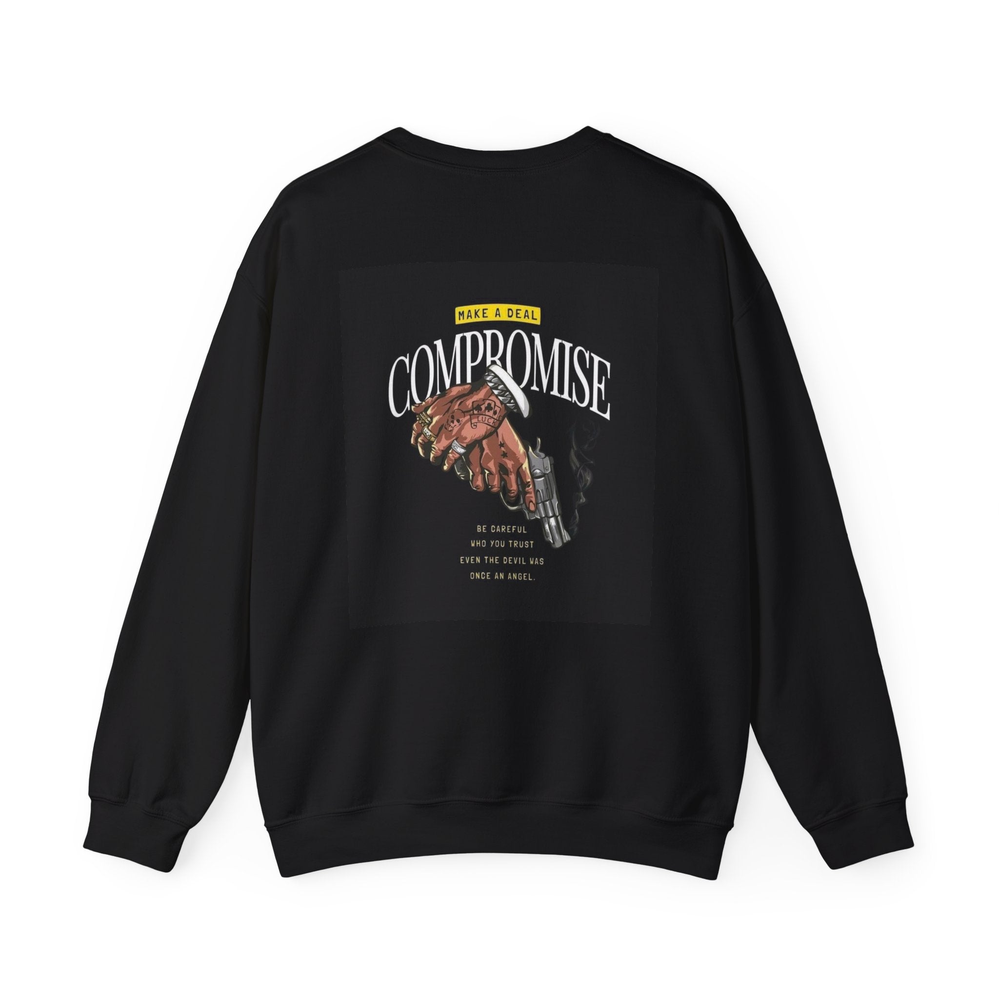 Compromise Graphic Sweatshirt — Vintage Handshake & Revolver Design