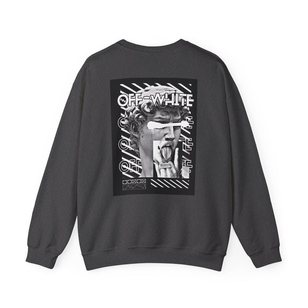 Statue Graphic Crewneck Sweatshirt — 'OFF-WHITE' Monochrome Streetwear Pullover