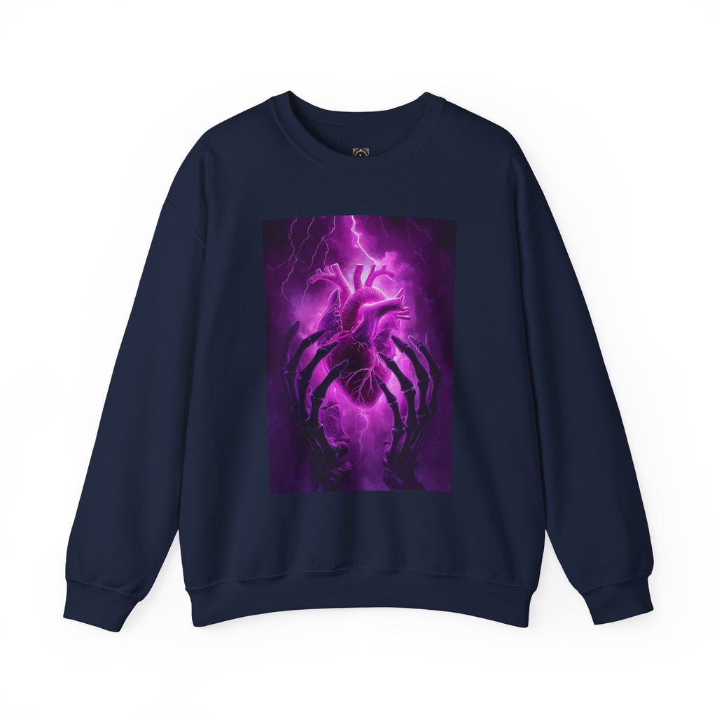 Crewneck Sweatshirt — Purple Lightning Anatomical Heart Graphic