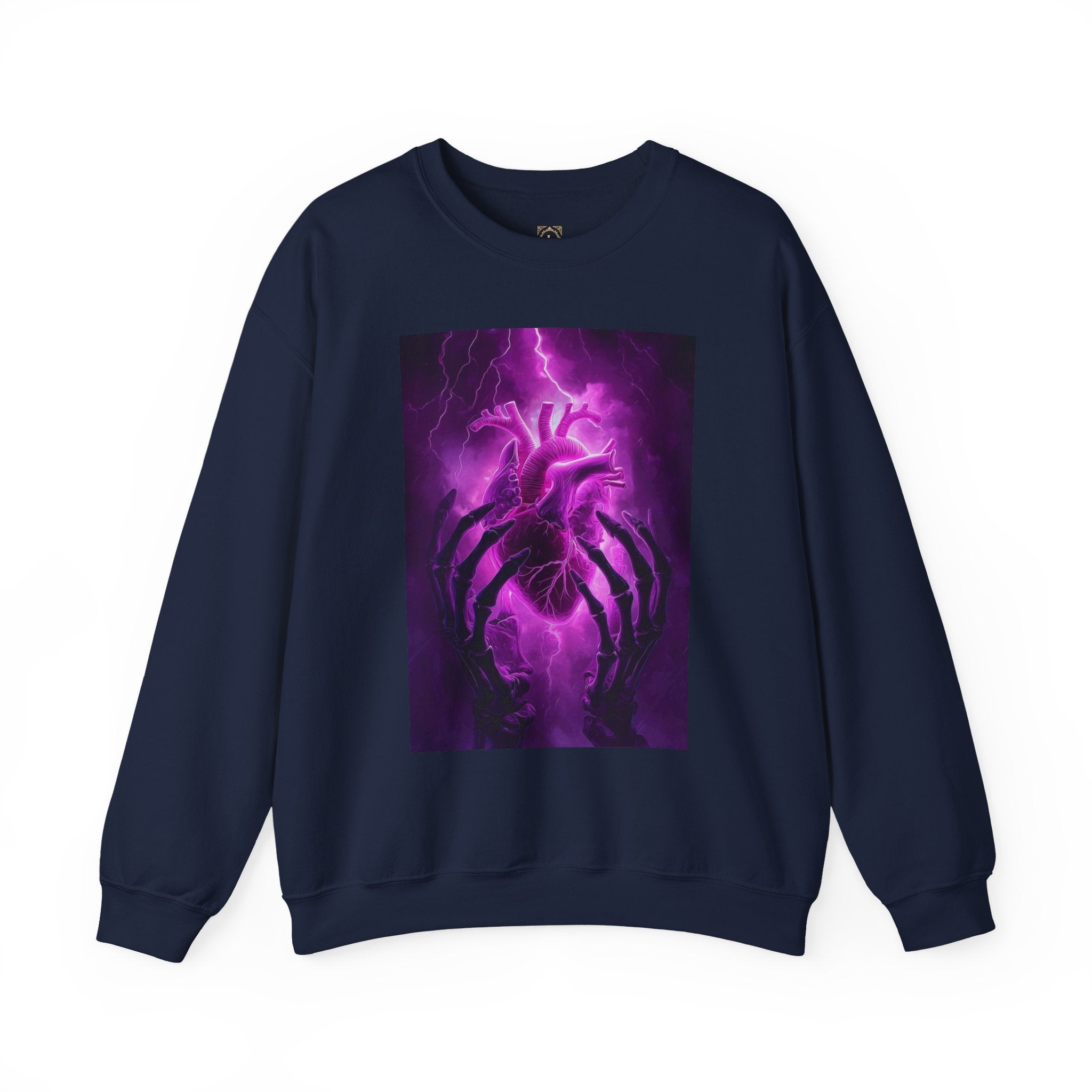 Crewneck Sweatshirt — Purple Lightning Anatomical Heart Graphic