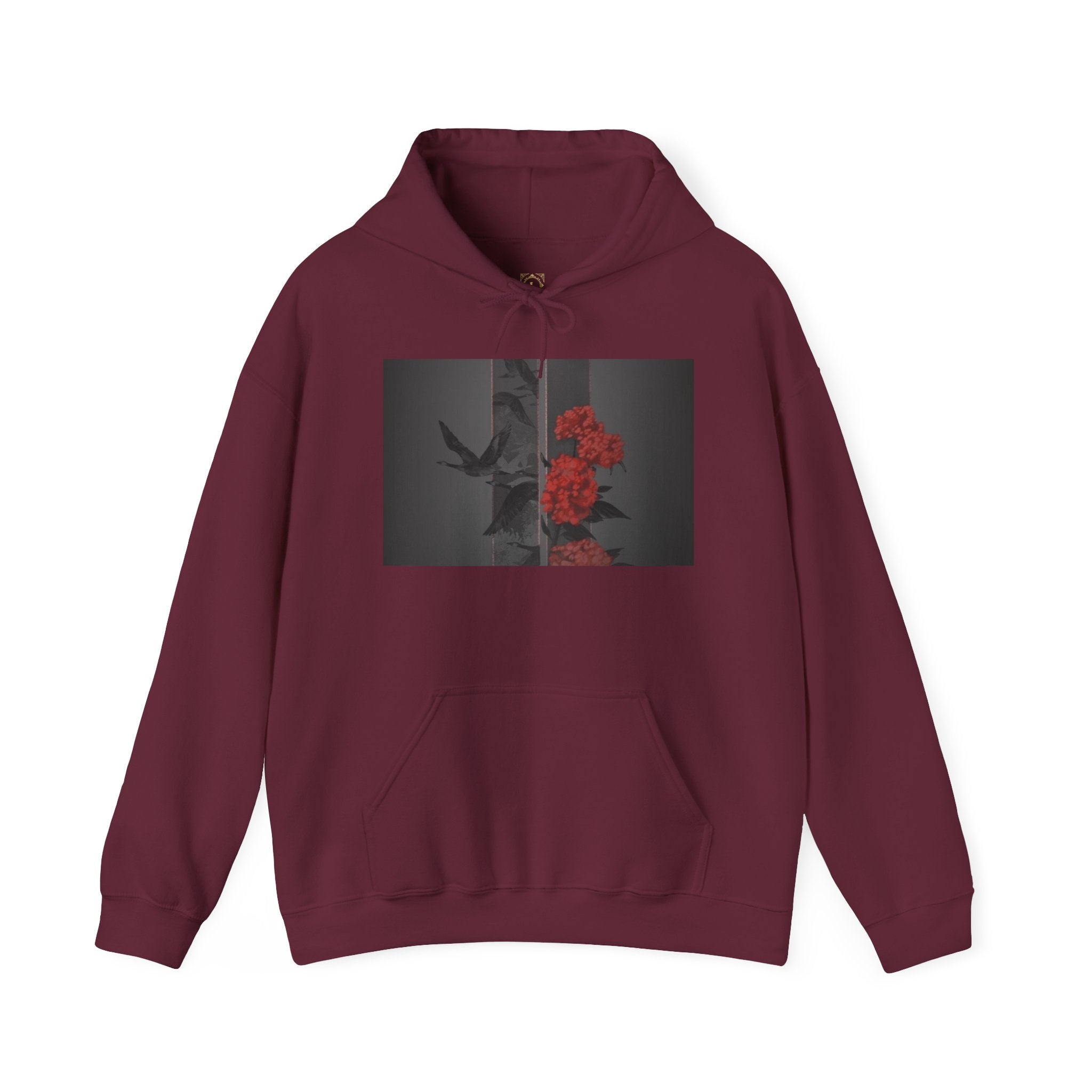 Floral Noir Hoodie — Red Roses on Dark Background