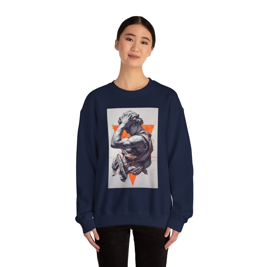 Statue Graphic Sweatshirt — Vintage Sculpture with Orange Triangle