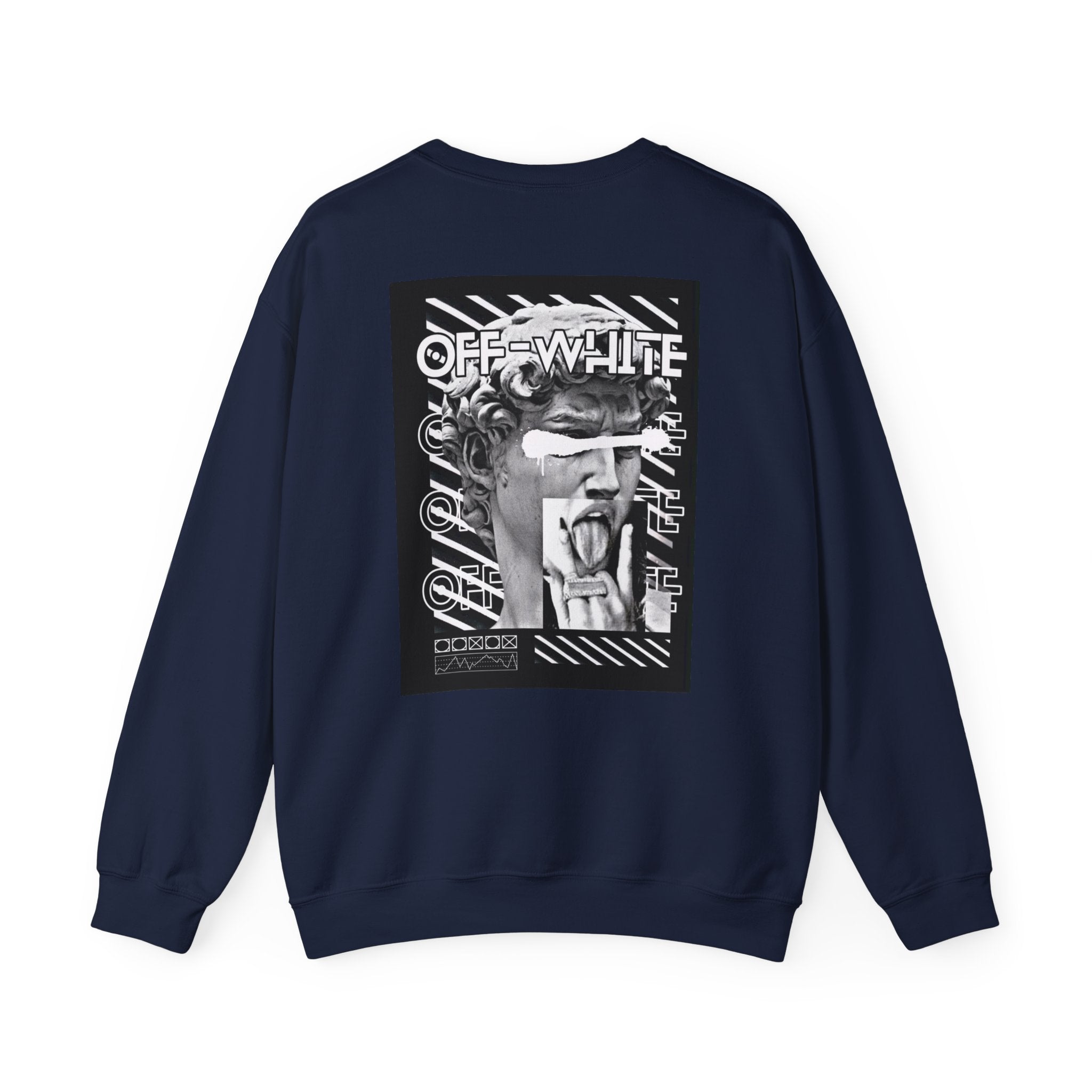 Statue Graphic Crewneck Sweatshirt — 'OFF-WHITE' Monochrome Streetwear Pullover