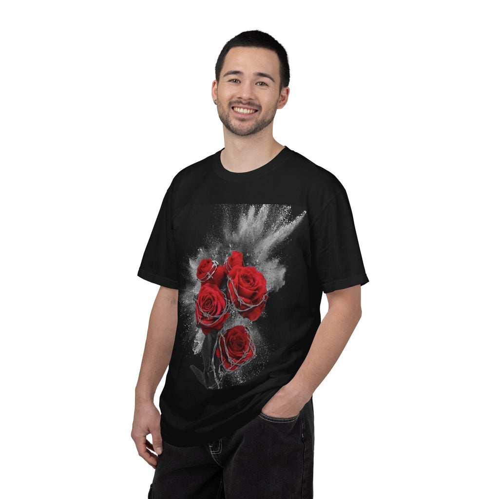 Rose Burst T-Shirt — Red Roses Graphic Tee with 'LEGACIESS' Back Logo