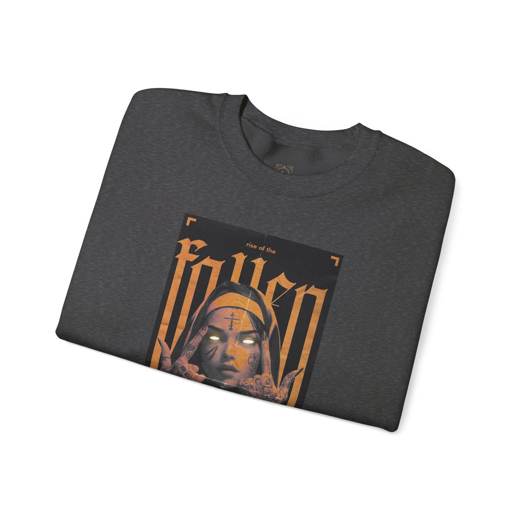 Fallen Gothic Crewneck Sweatshirt — Dark Tattooed Nun Graphic