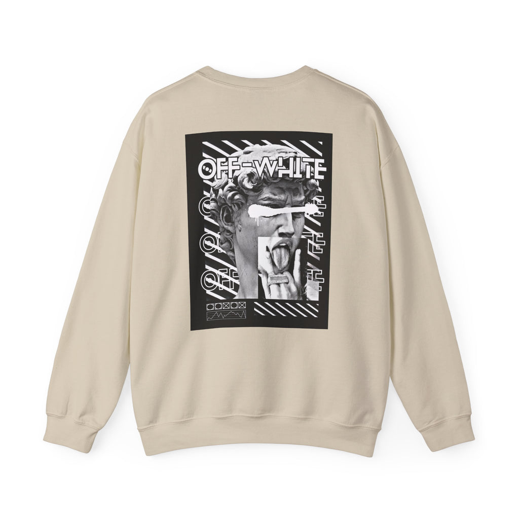 Statue Graphic Crewneck Sweatshirt — 'OFF-WHITE' Monochrome Streetwear Pullover