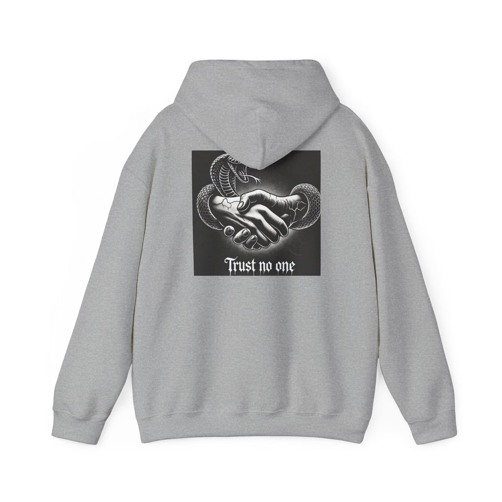 Trust No One Hoodie — Snake Handshake Graphic Hoodie