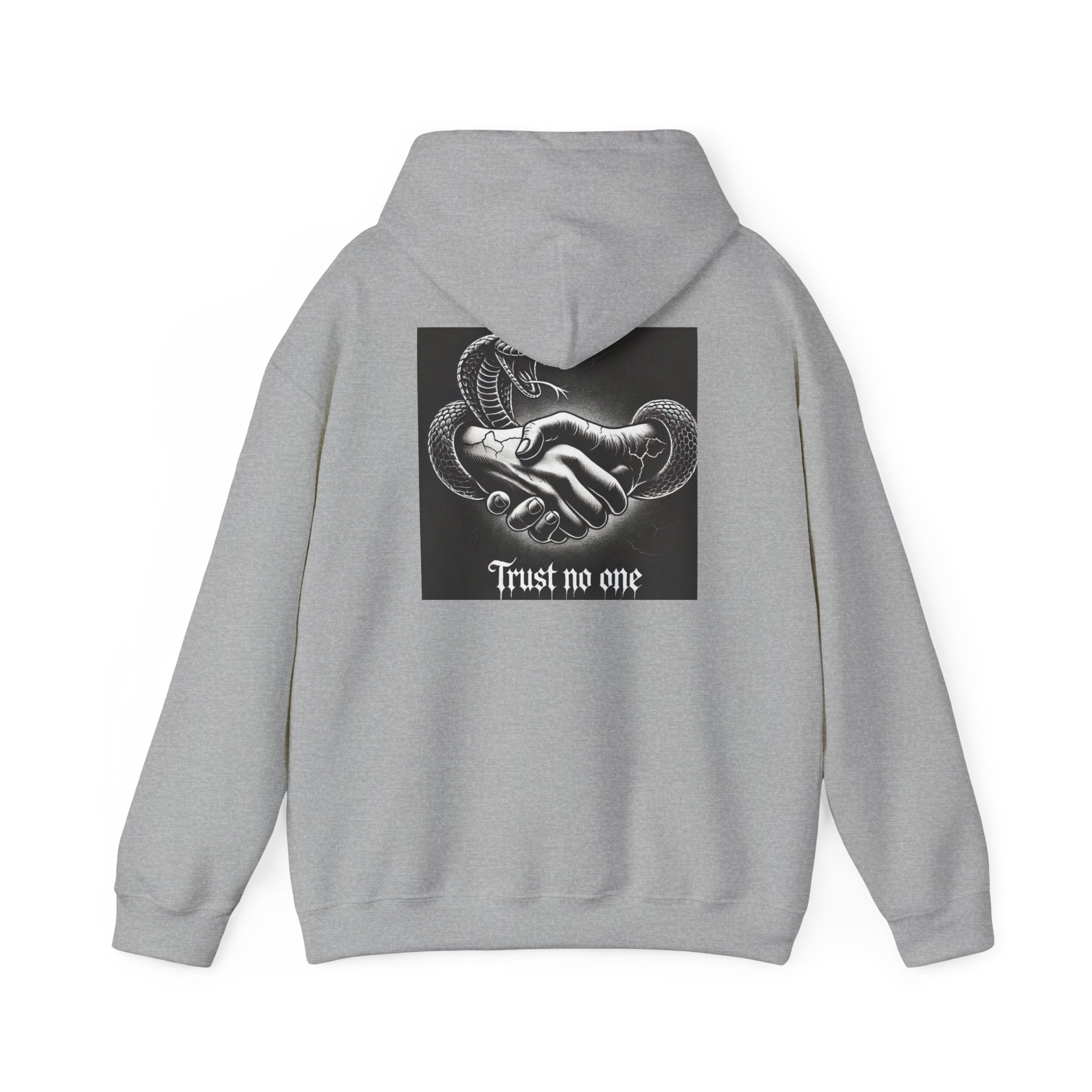 Trust No One Hoodie — Snake Handshake Graphic Hoodie