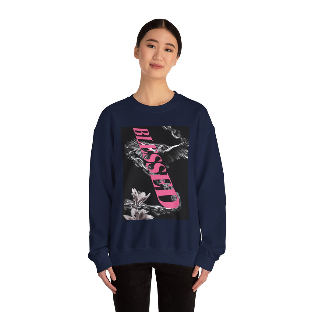 Blessed Crewneck Sweatshirt — Pink Script Floral Graphic
