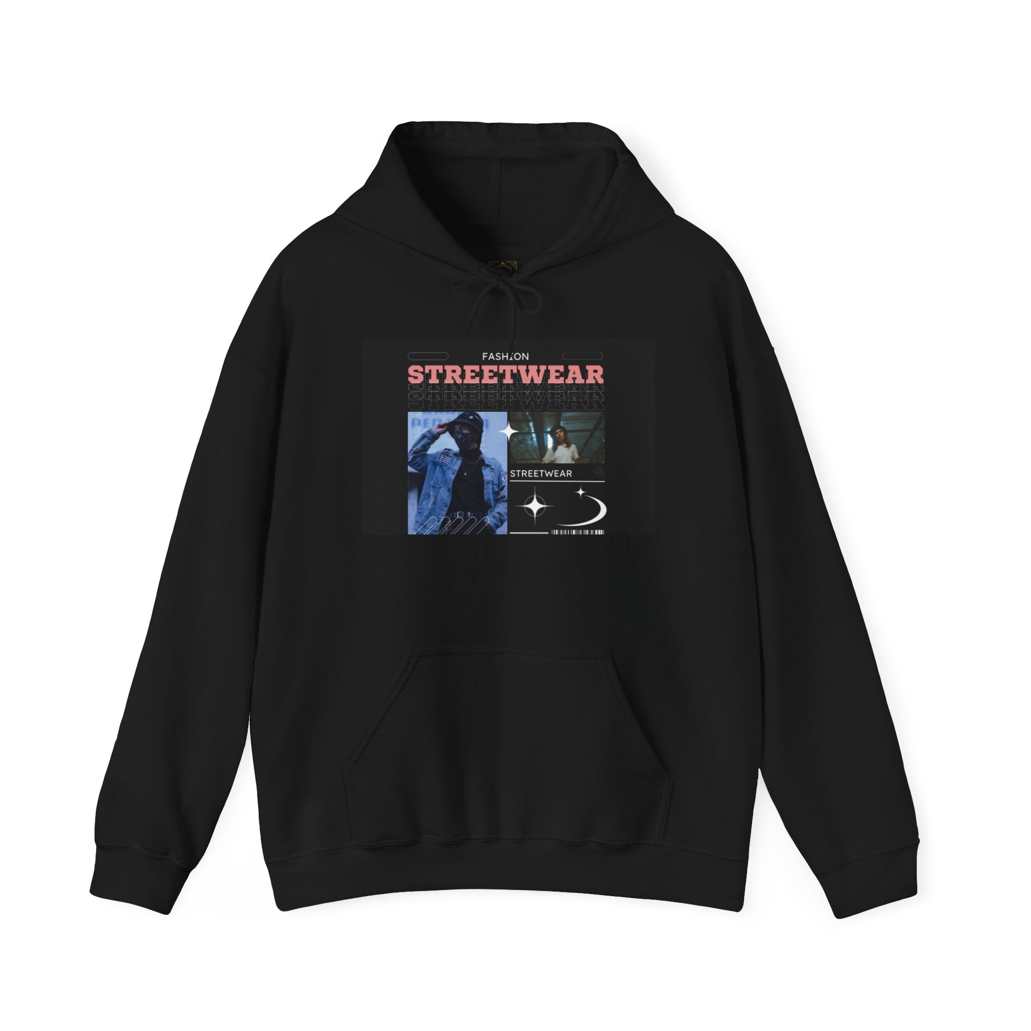 Streetwear Graphic Hoodie — Vintage Noir Collage "STREETWEAR" Design