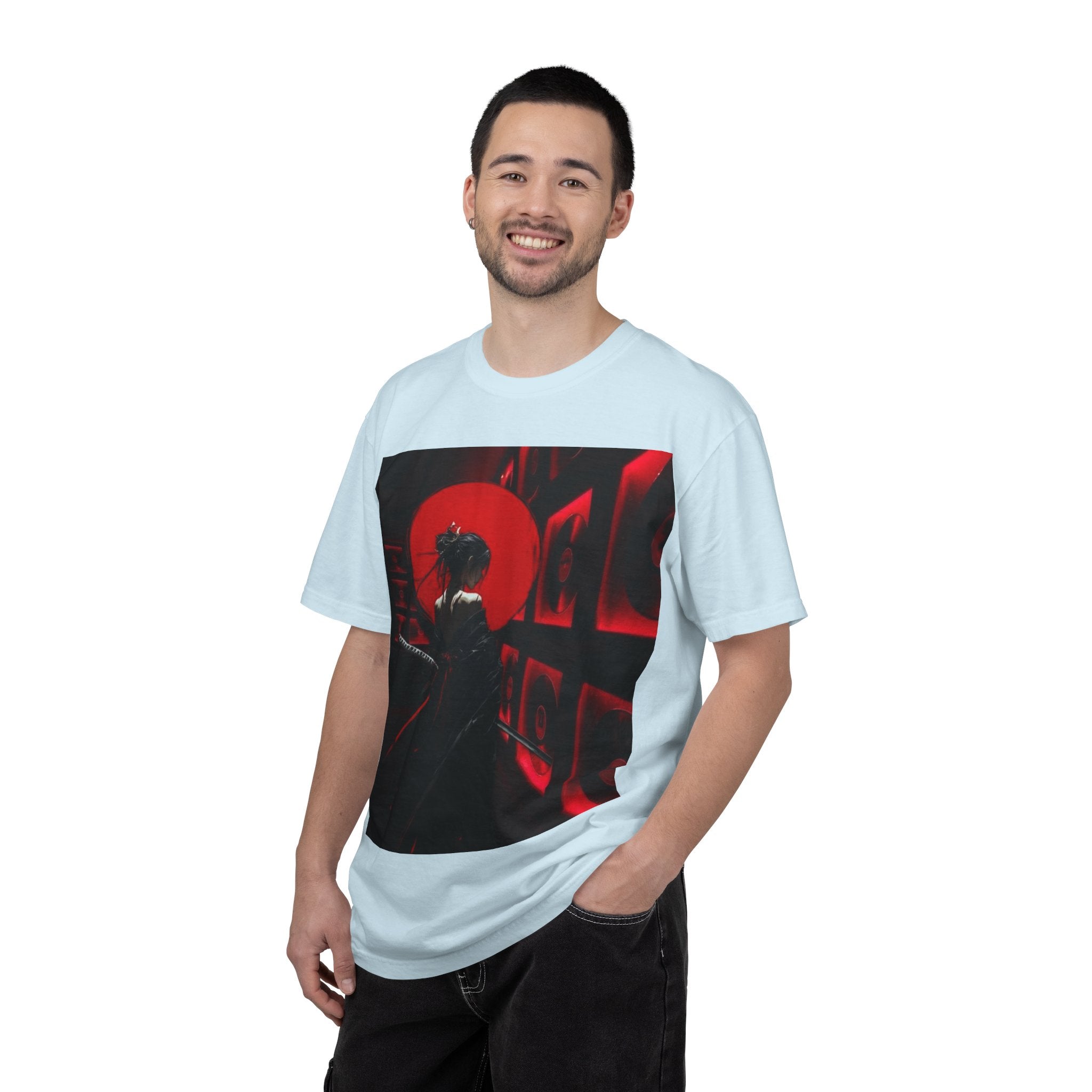 Red Moon Samurai T-Shirt — Dramatic Anime Art Tee with 'LEGACIESS' Back Logo