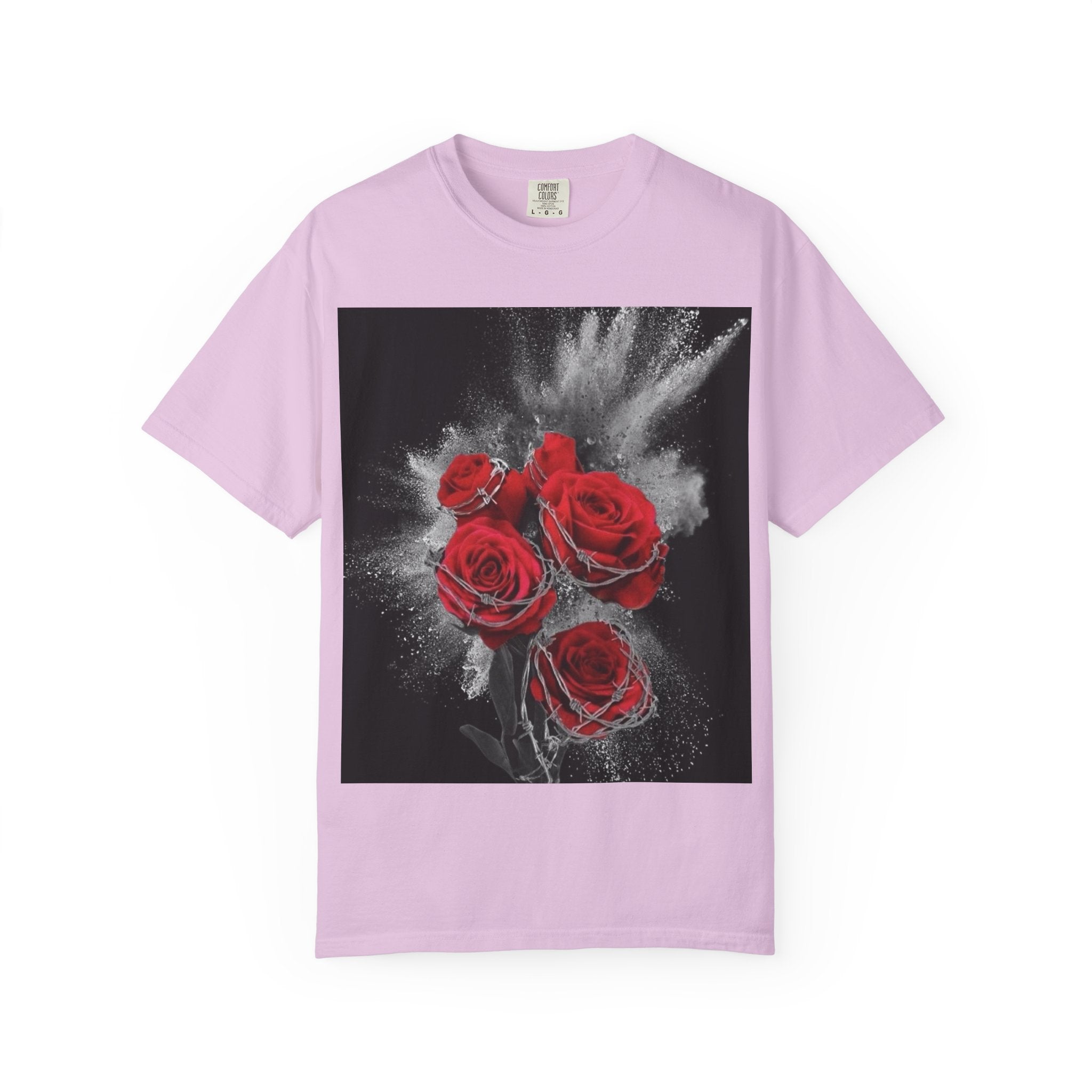 Rose Burst T-Shirt — Red Roses Graphic Tee with 'LEGACIESS' Back Logo