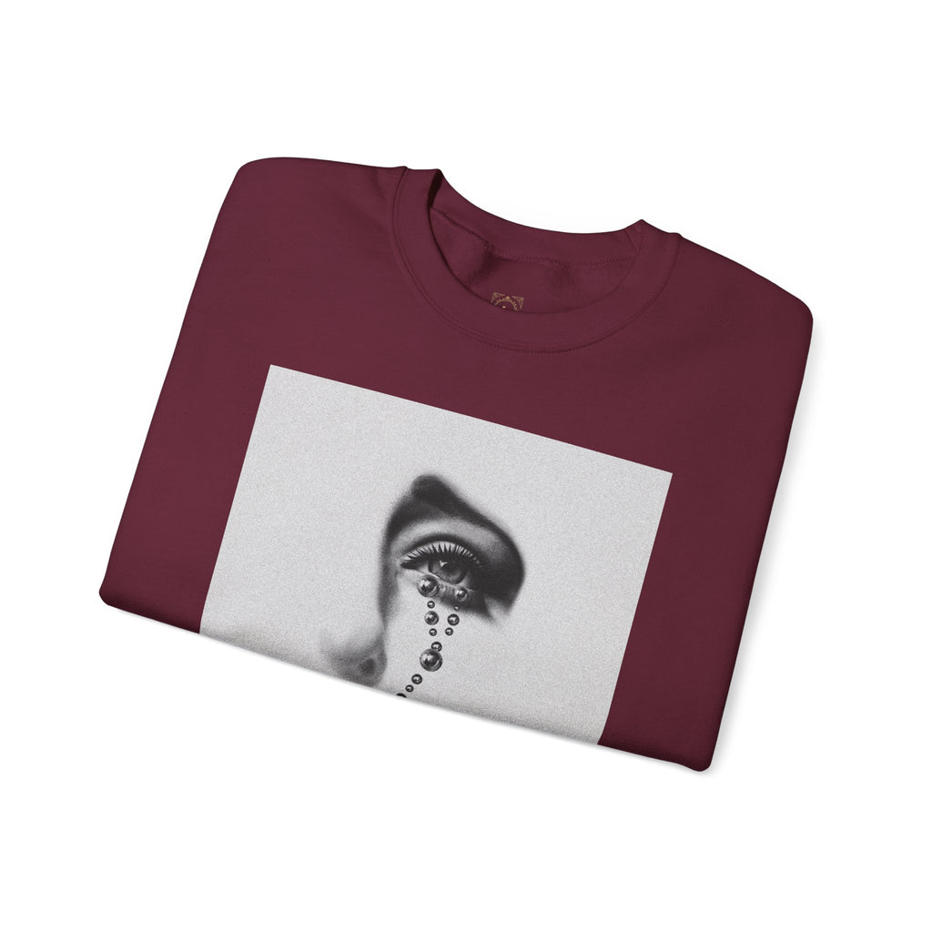 Rosary Tear Crewneck Sweatshirt — Gothic Eye & Cross Graphic