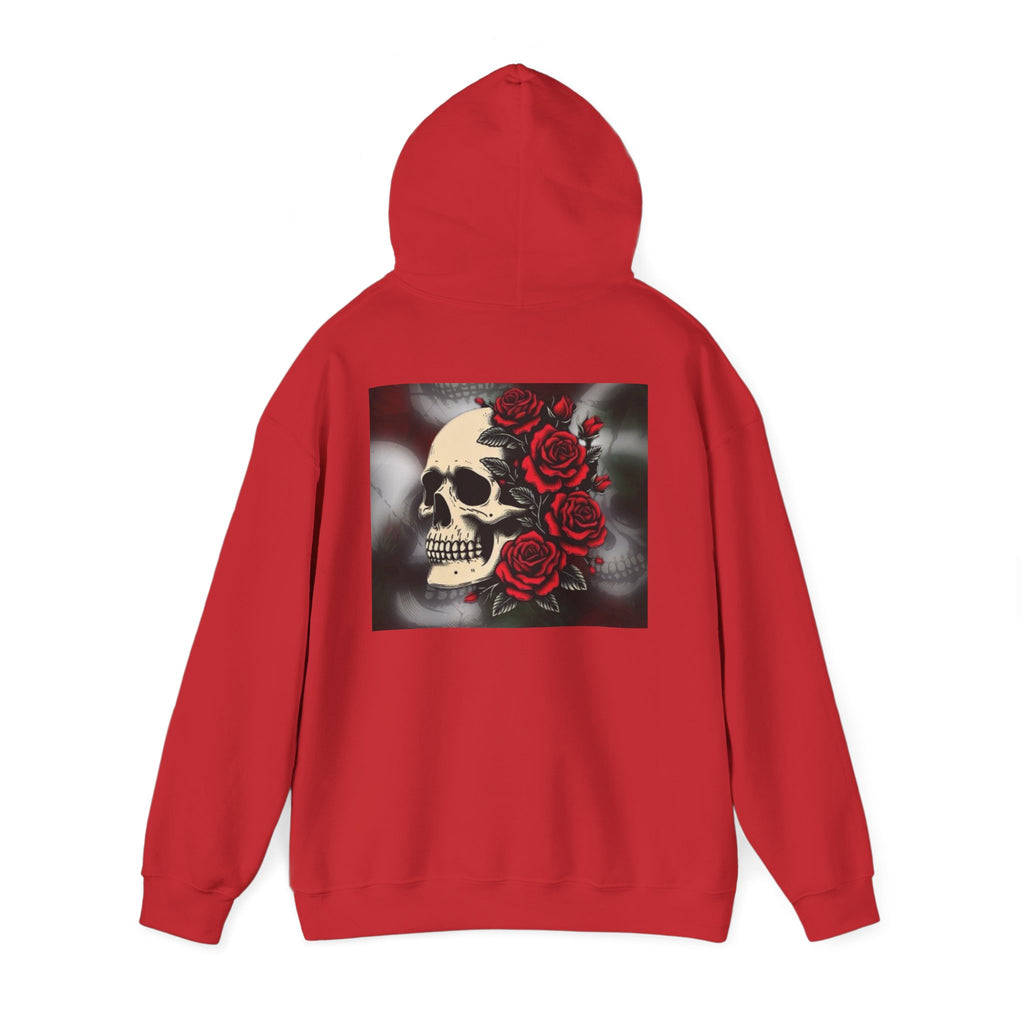 Skull with Red Roses Hoodie — Gothic Floral Skull Sweatshirt