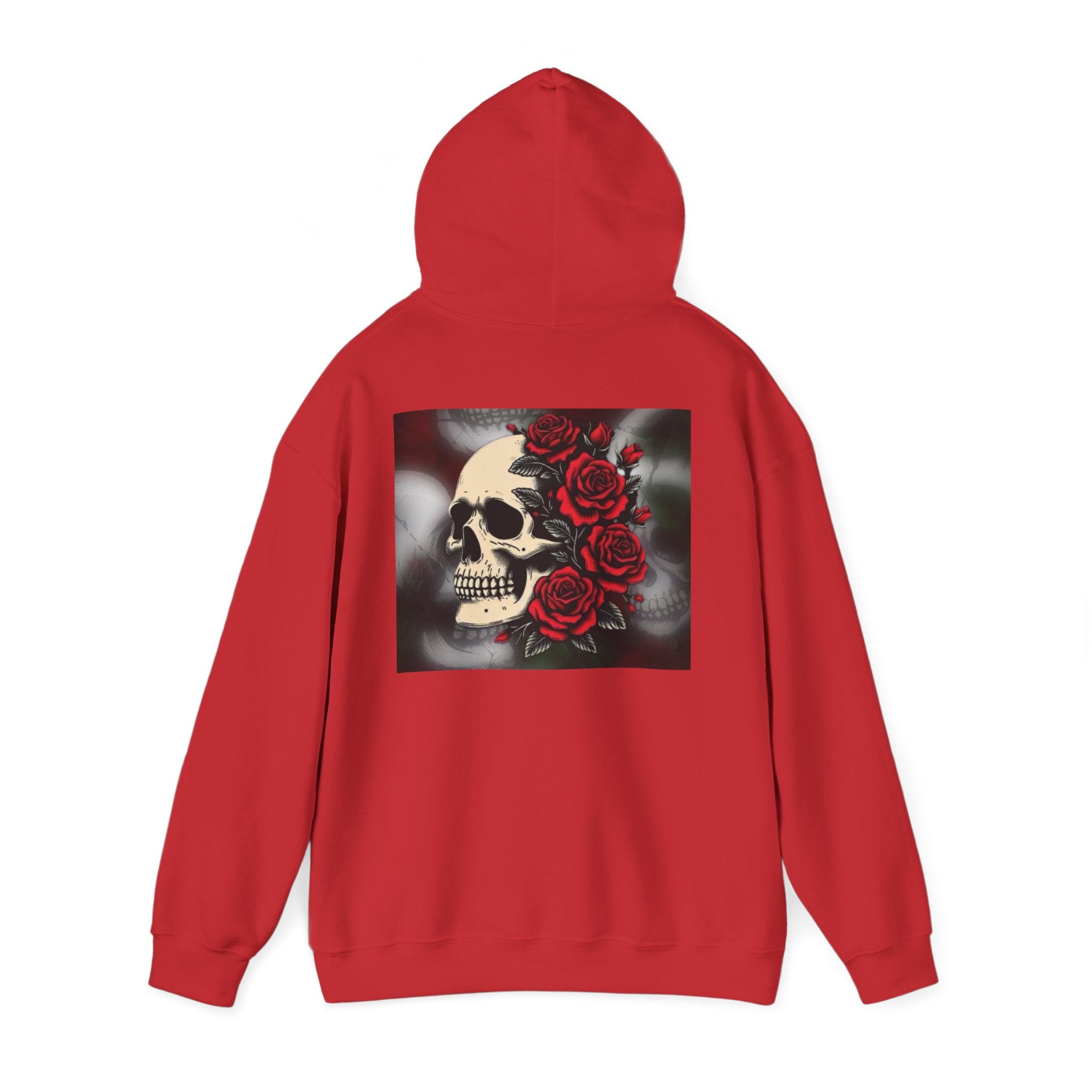 Skull with Red Roses Hoodie — Gothic Floral Skull Sweatshirt