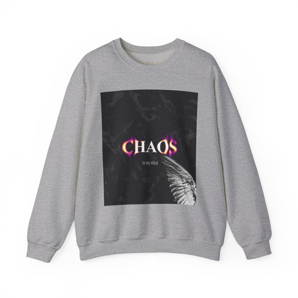 Chaos Graphic Crewneck Sweatshirt — "CHAOS in my mind" Gothic Wing Design