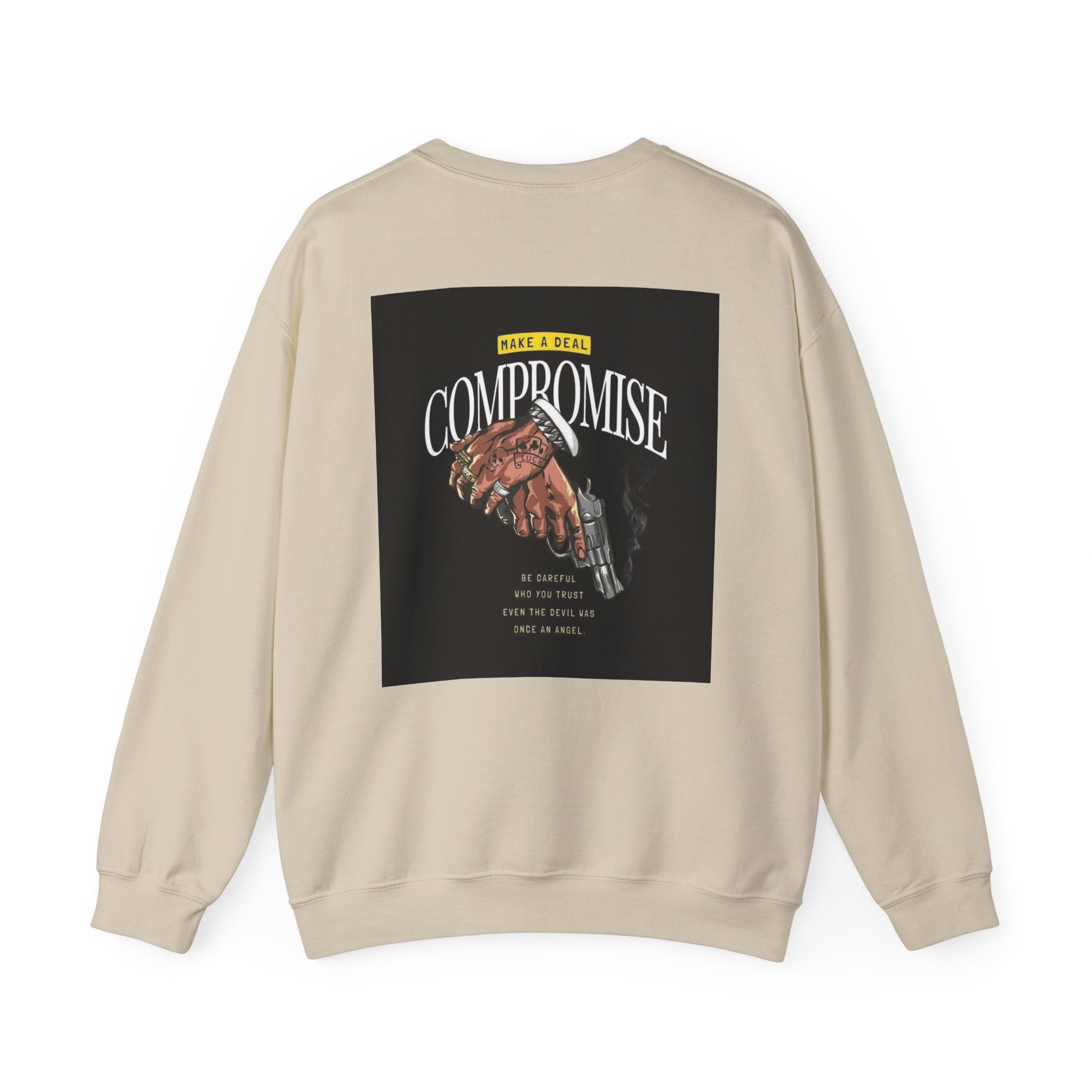 Compromise Graphic Sweatshirt — Vintage Handshake & Revolver Design
