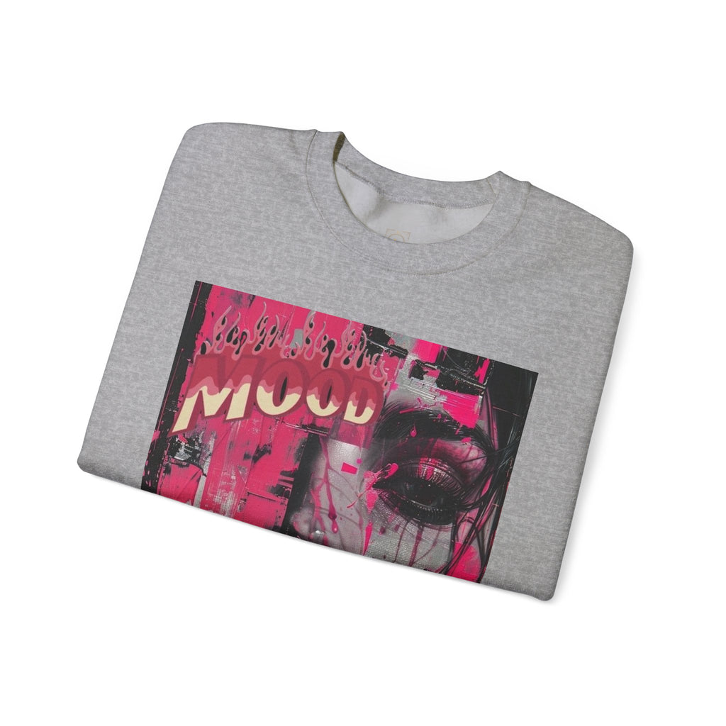 Graphic Crewneck Sweatshirt — Pink Glitch Portrait “MOOD”