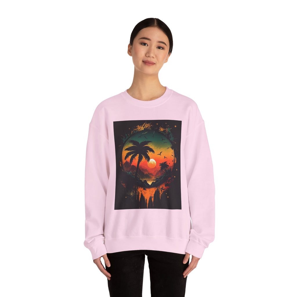 Sunset Island Sweatshirt — Tropical Palm Sunset Crewneck
