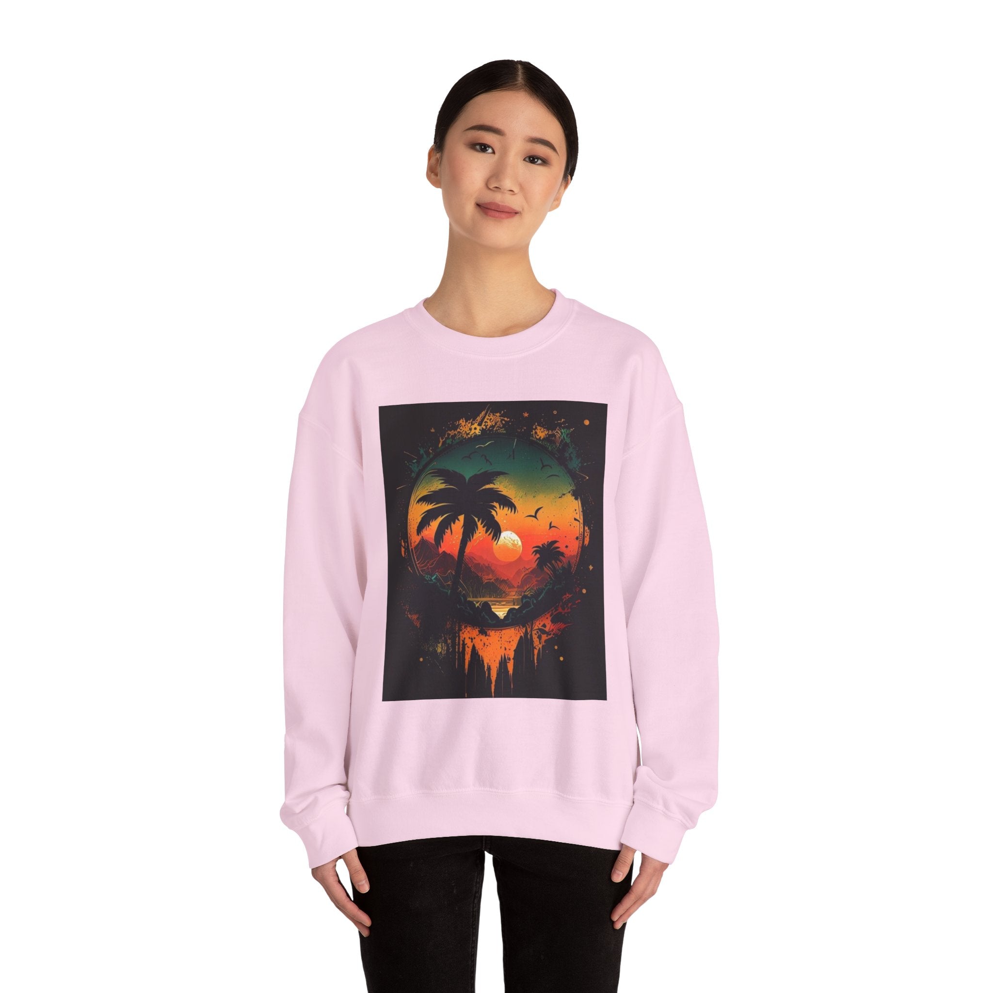 Sunset Island Sweatshirt — Tropical Palm Sunset Crewneck