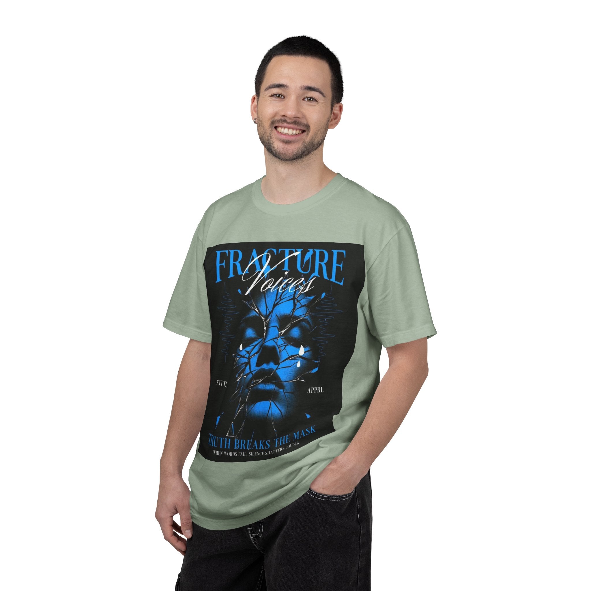 Graphic T-Shirt — "Fracture Voices" Blue Face Design (Back "Legaciess" Logo)