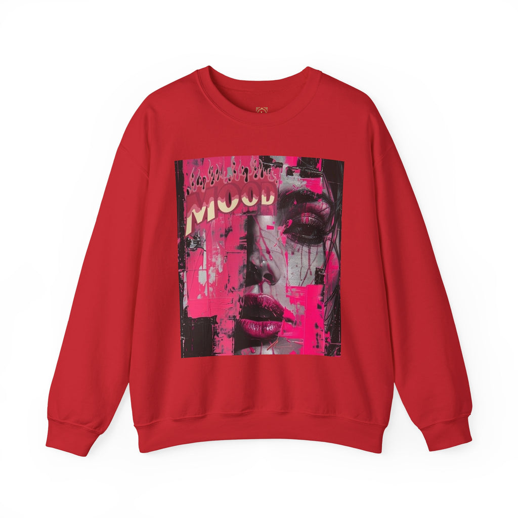 Graphic Crewneck Sweatshirt — Pink Glitch Portrait “MOOD”
