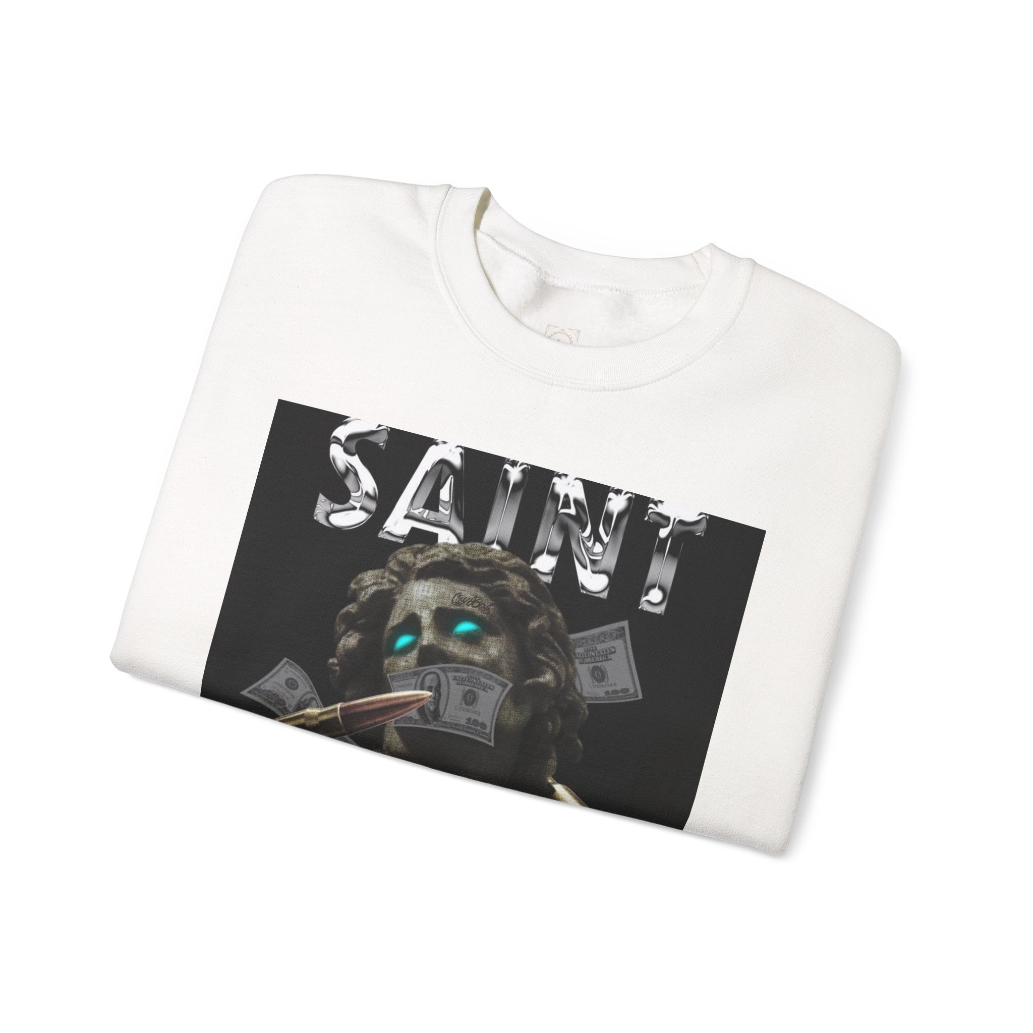 Saint Graphic Crewneck Sweatshirt — Dark Art Money Montage